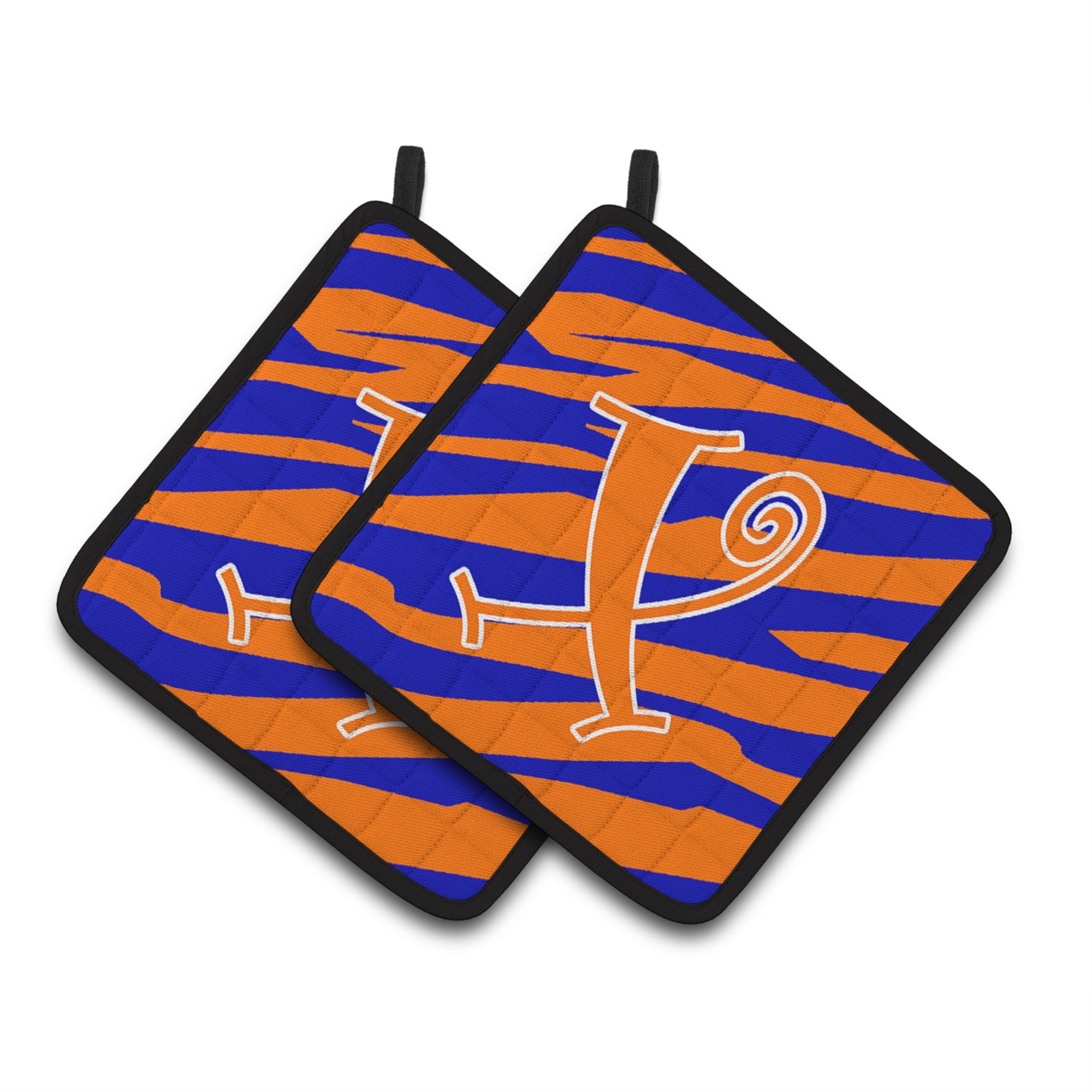 'Caroline'S Treasures Monogram Initial X Tiger Stripe Blue & Orange Pair Of Pot Holders Cj1036-Xpthd, 7.5Hx7.5W, Multicolor''