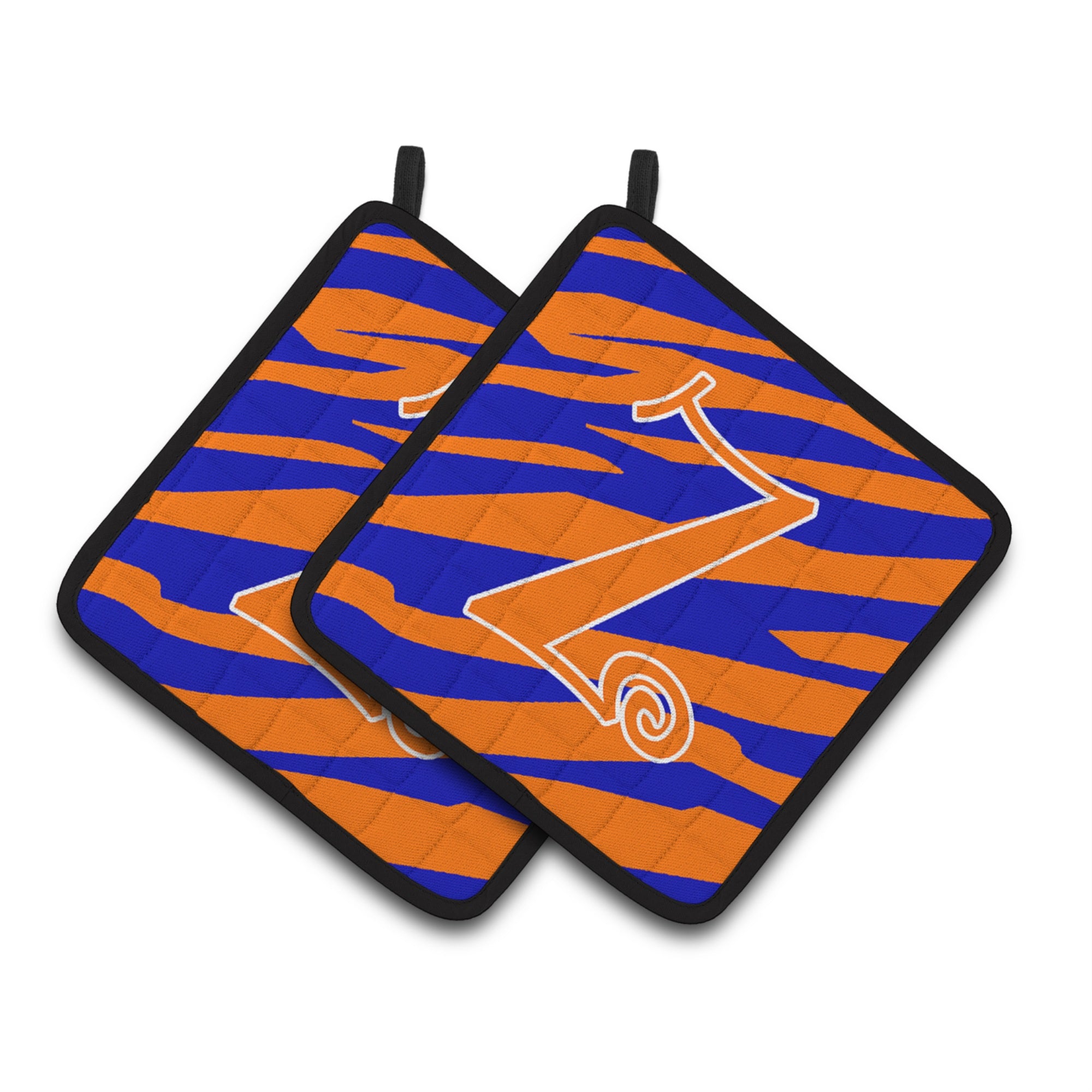 'Caroline'S Treasures Monogram Initial Z Tiger Stripe Blue & Orange Pair Of Pot Holders Cj1036-Zpthd, 7.5Hx7.5W, Multicolor''