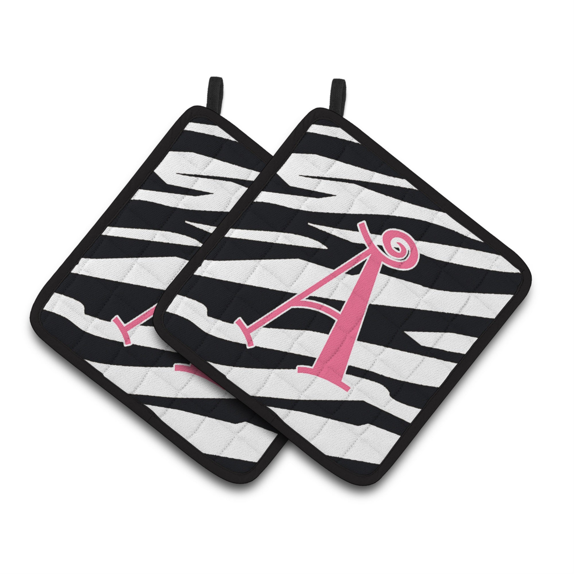 'Caroline'S Treasures Letter A Monogram - Zebra Stripe & Pink Pair Of Pot Holders Cj1037-Apthd, 7.5Hx7.5W, Multicolor''