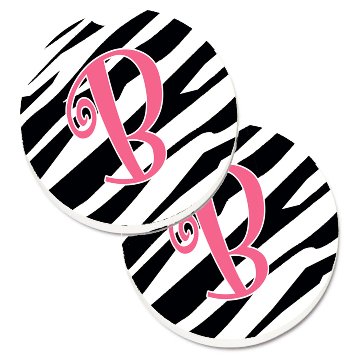 'Caroline'S Treasures Monogram Initial B Zebra Stripe & Pink Set Of 2 Cup Holder Car Coasters Cj1037-Bcarc, 2.56, Multicolor''