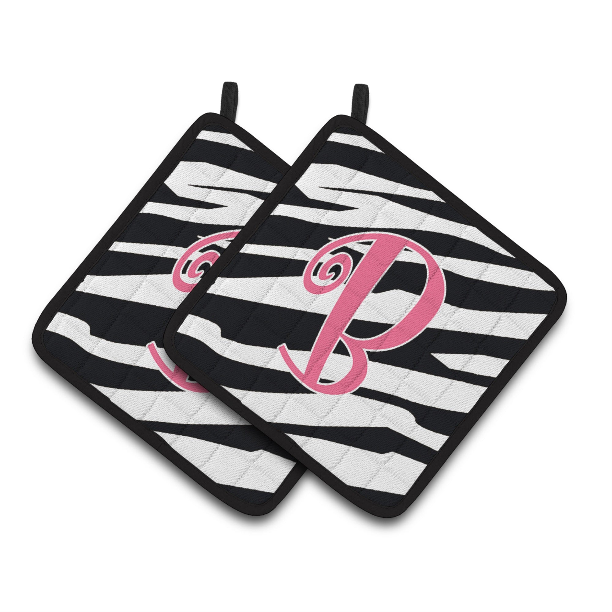 'Caroline'S Treasures Monogram Initial B Zebra Stripe & Pink Pair Of Pot Holders Cj1037-Bpthd, 7.5Hx7.5W, Multicolor''