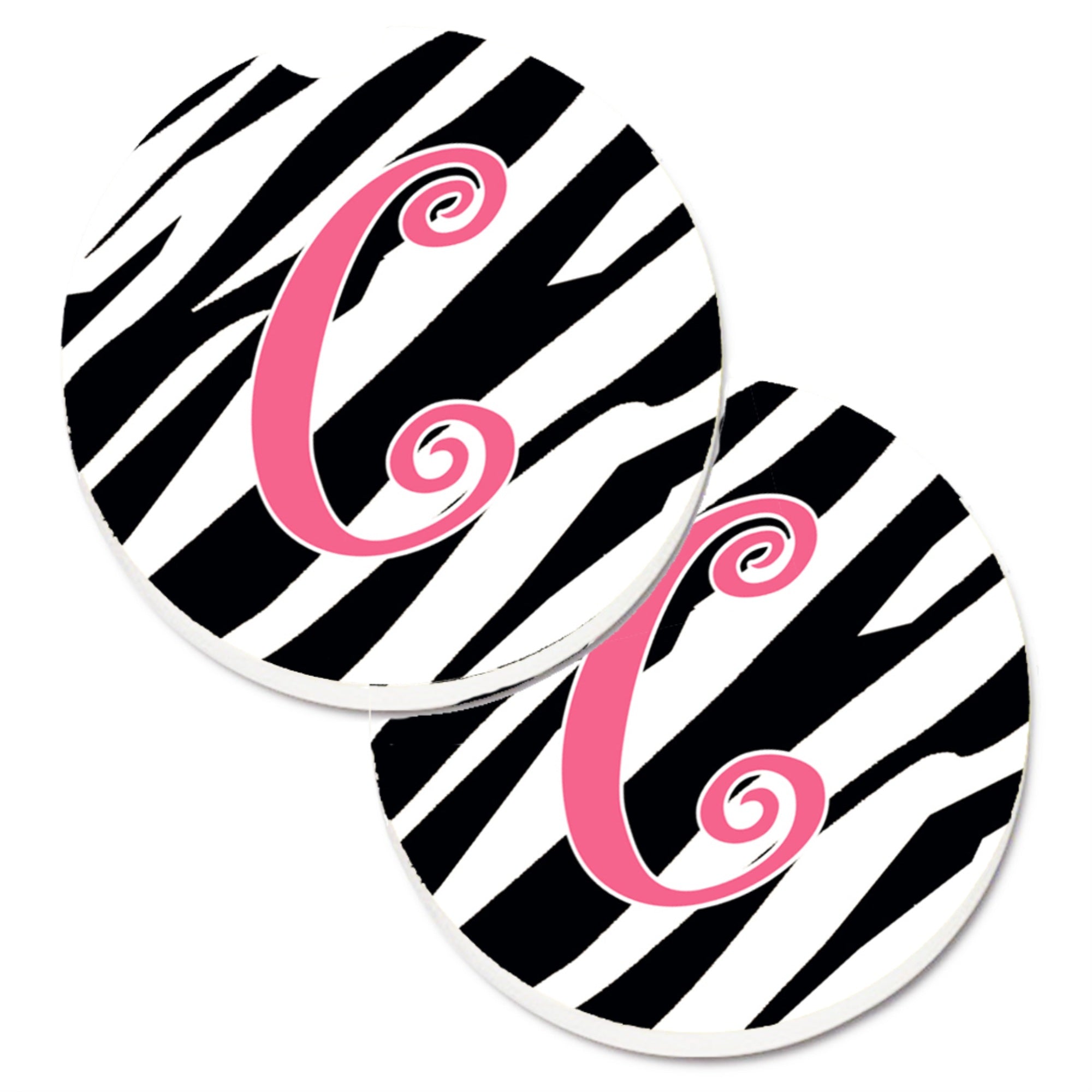'Caroline'S Treasures Monogram Initial C Zebra Stripe & Pink Set Of 2 Cup Holder Car Coasters Cj1037-Ccarc, 2.56, Multicolor''