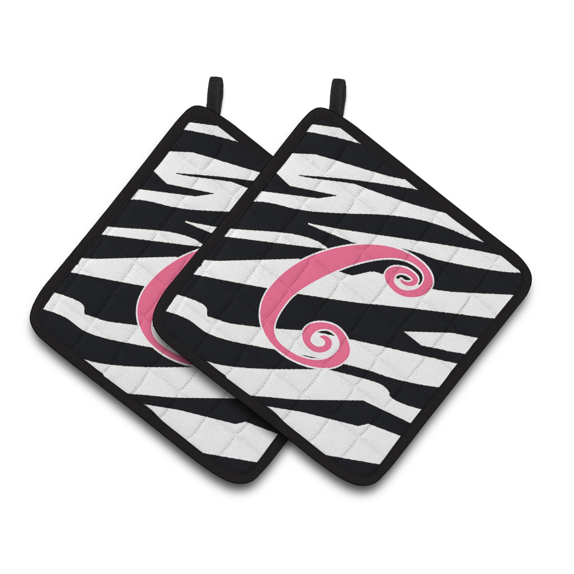 'Caroline'S Treasures Monogram Initial C Zebra Stripe & Pink Pair Of Pot Holders Cj1037-Cpthd, 7.5Hx7.5W, Multicolor''