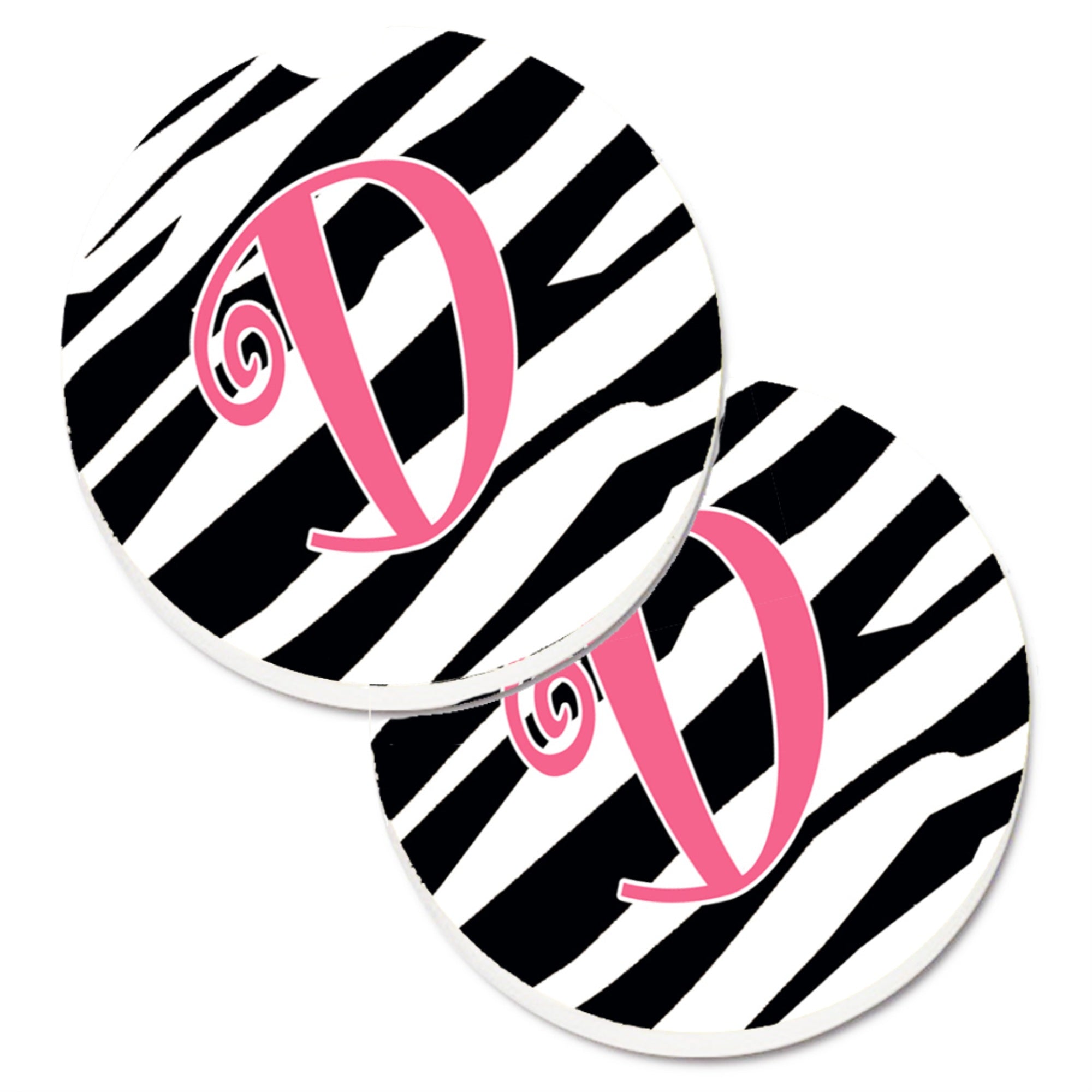 'Caroline'S Treasures Monogram Initial D Zebra Stripe & Pink Set Of 2 Cup Holder Car Coasters Cj1037-Dcarc, 2.56, Multicolor''