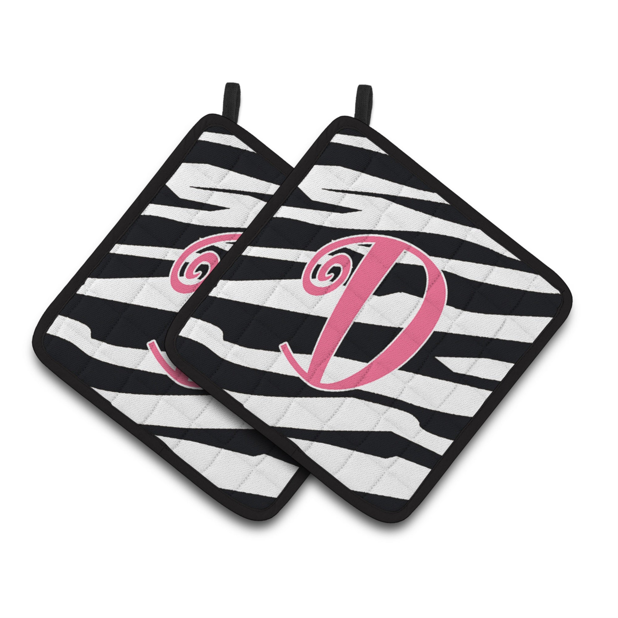 'Caroline'S Treasures Monogram Initial D Zebra Stripe & Pink Pair Of Pot Holders Cj1037-Dpthd, 7.5Hx7.5W, Multicolor''