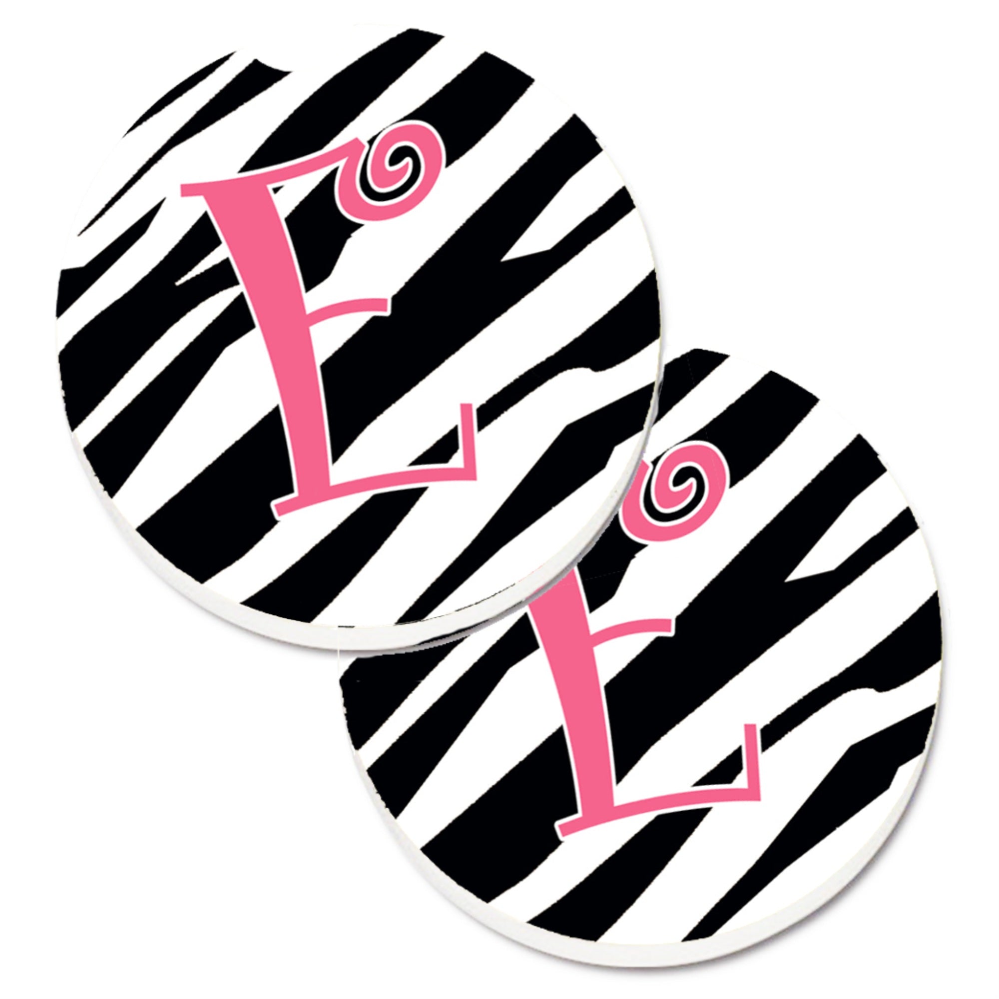 'Caroline'S Treasures Monogram Initial E Zebra Stripe & Pink Set Of 2 Cup Holder Car Coasters Cj1037-Ecarc, 2.56, Multicolor''