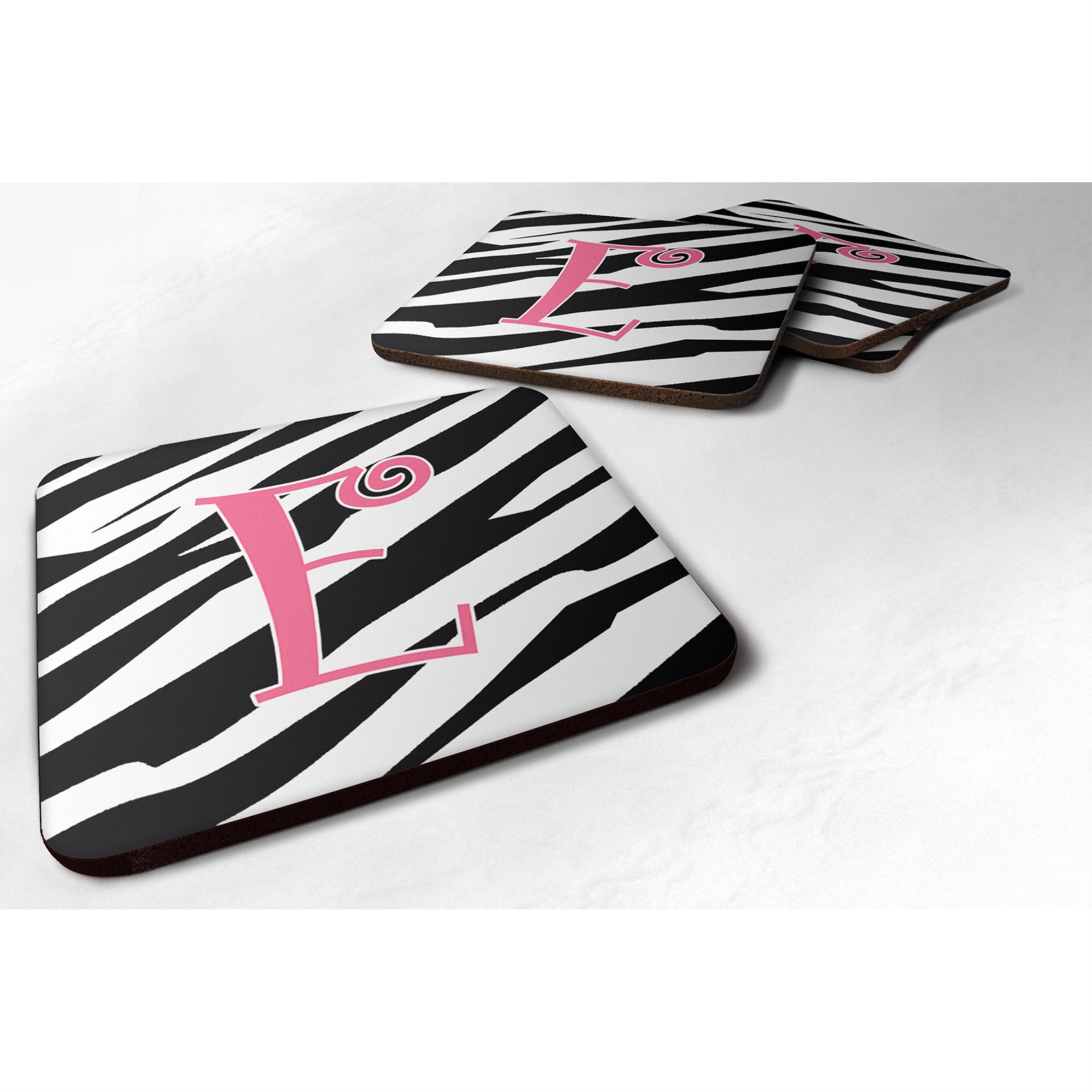 'Caroline'S Treasures Cj1037-Efc Monogram-Zebra Stripe And Pink Foam Coasters (Set Of 4), Initial Letter E, 3.5'''' H X 3.5''''
