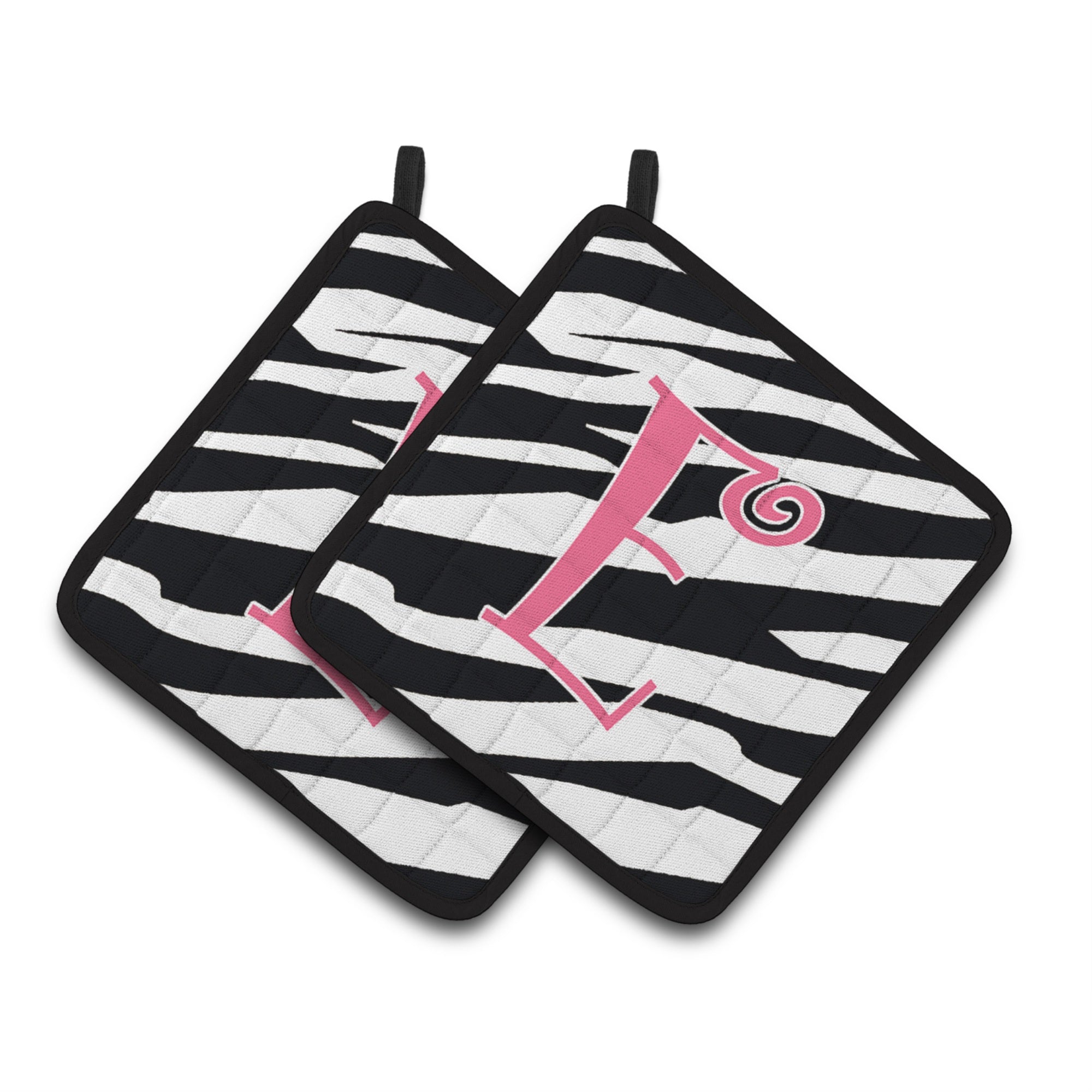 'Caroline'S Treasures Monogram Initial E Zebra Stripe & Pink Pair Of Pot Holders Cj1037-Epthd, 7.5Hx7.5W, Multicolor''