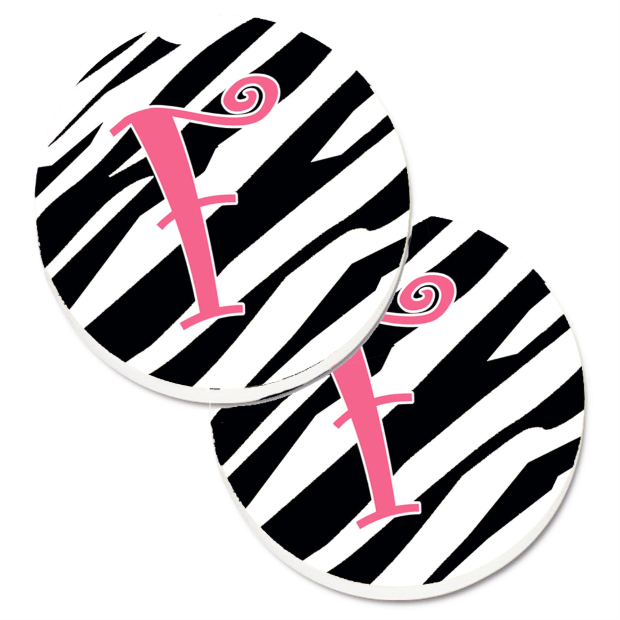 'Caroline'S Treasures Monogram Initial F Zebra Stripe & Pink Set Of 2 Cup Holder Car Coasters Cj1037-Fcarc, 2.56, Multicolor''