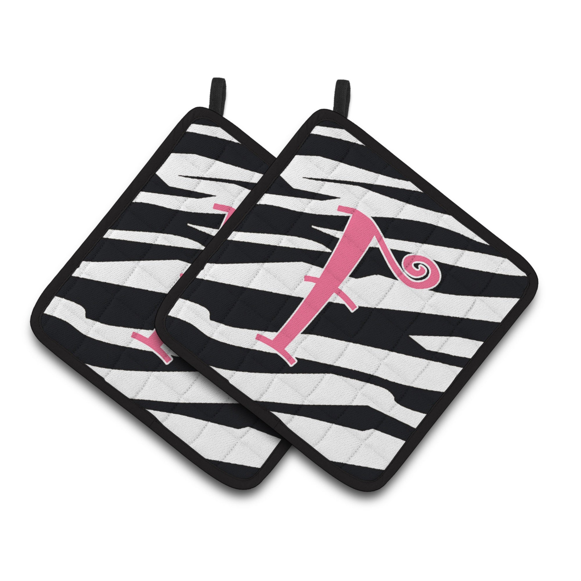 'Caroline'S Treasures Monogram Initial F Zebra Stripe & Pink Pair Of Pot Holders Cj1037-Fpthd, 7.5Hx7.5W, Multicolor''