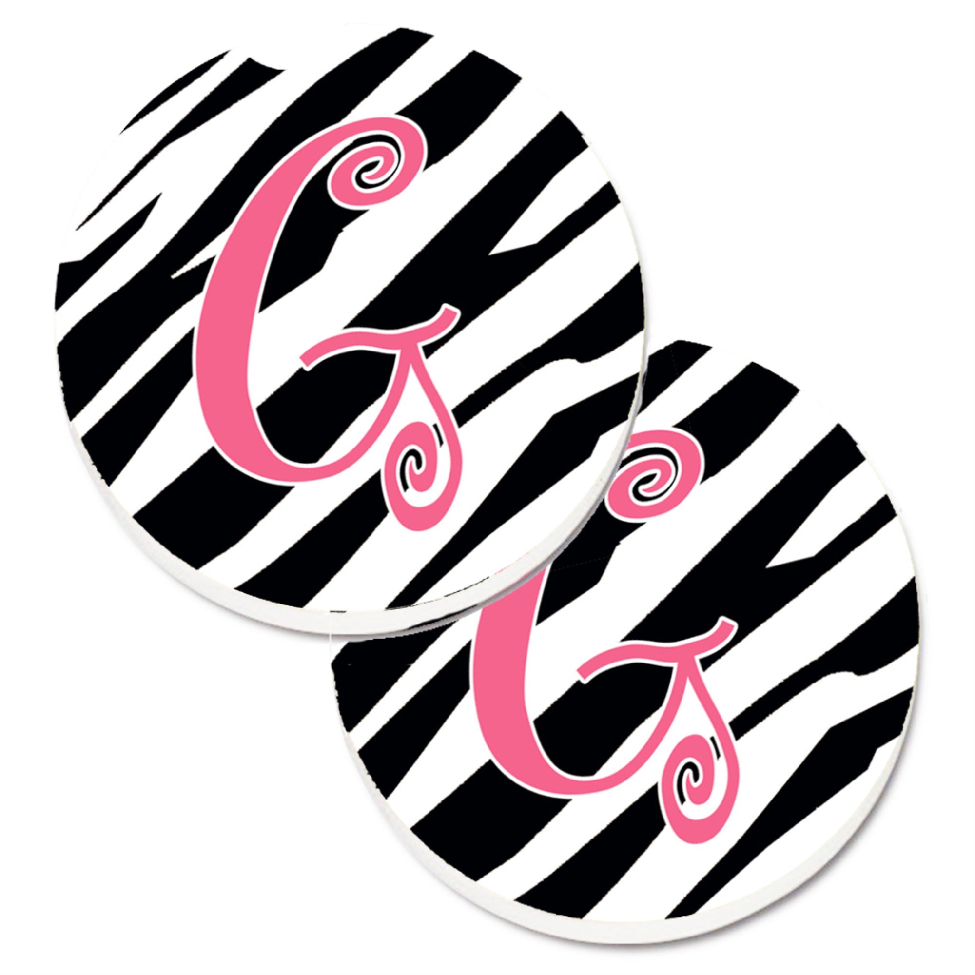 'Caroline'S Treasures Monogram Initial G Zebra Stripe & Pink Set Of 2 Cup Holder Car Coasters Cj1037-Gcarc, 2.56, Multicolor''