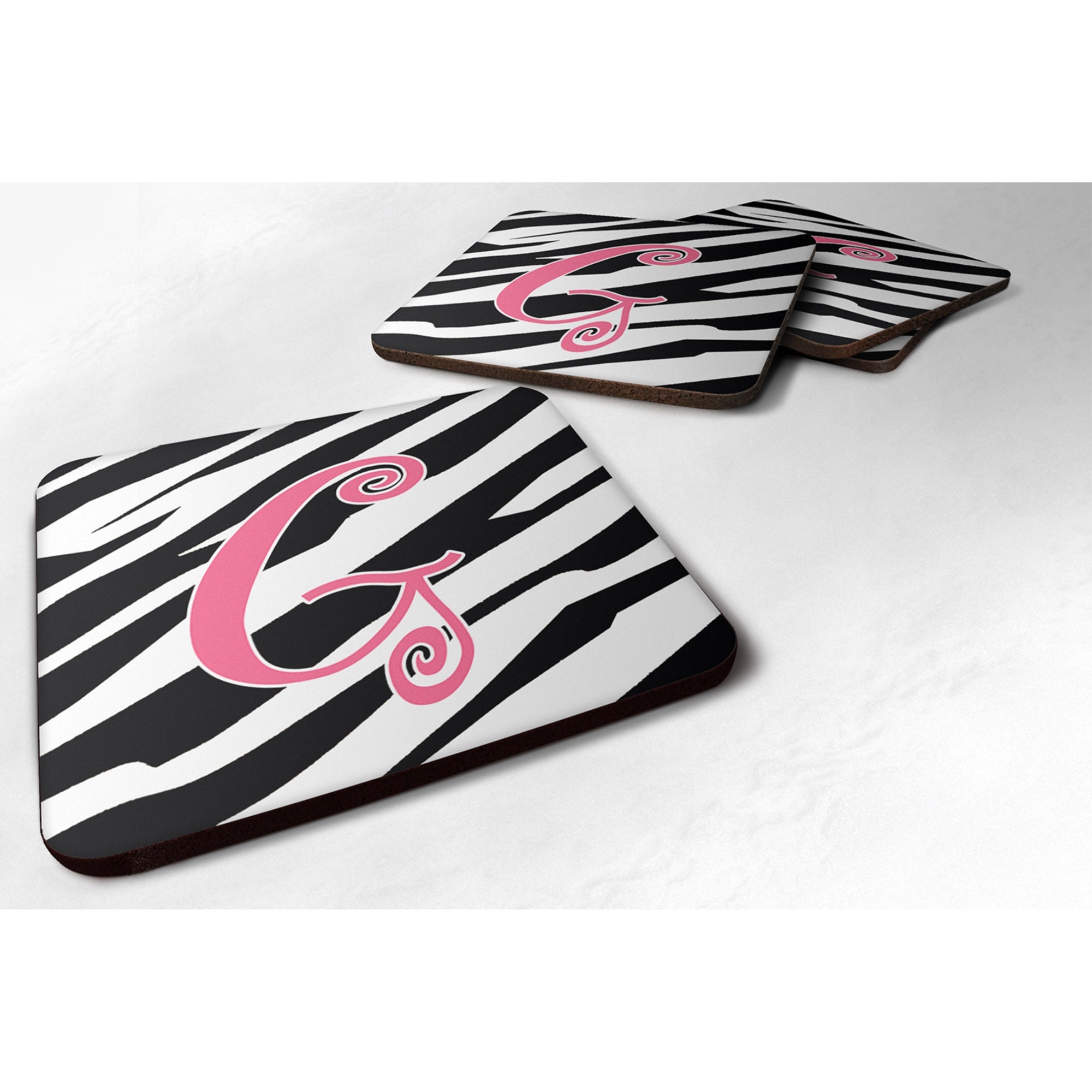 'Caroline'S Treasures Cj1037-Gfc Monogram-Zebra Stripe And Pink Foam Coasters (Set Of 4), Initial Letter G, 3.5'''' H X 3.5''''