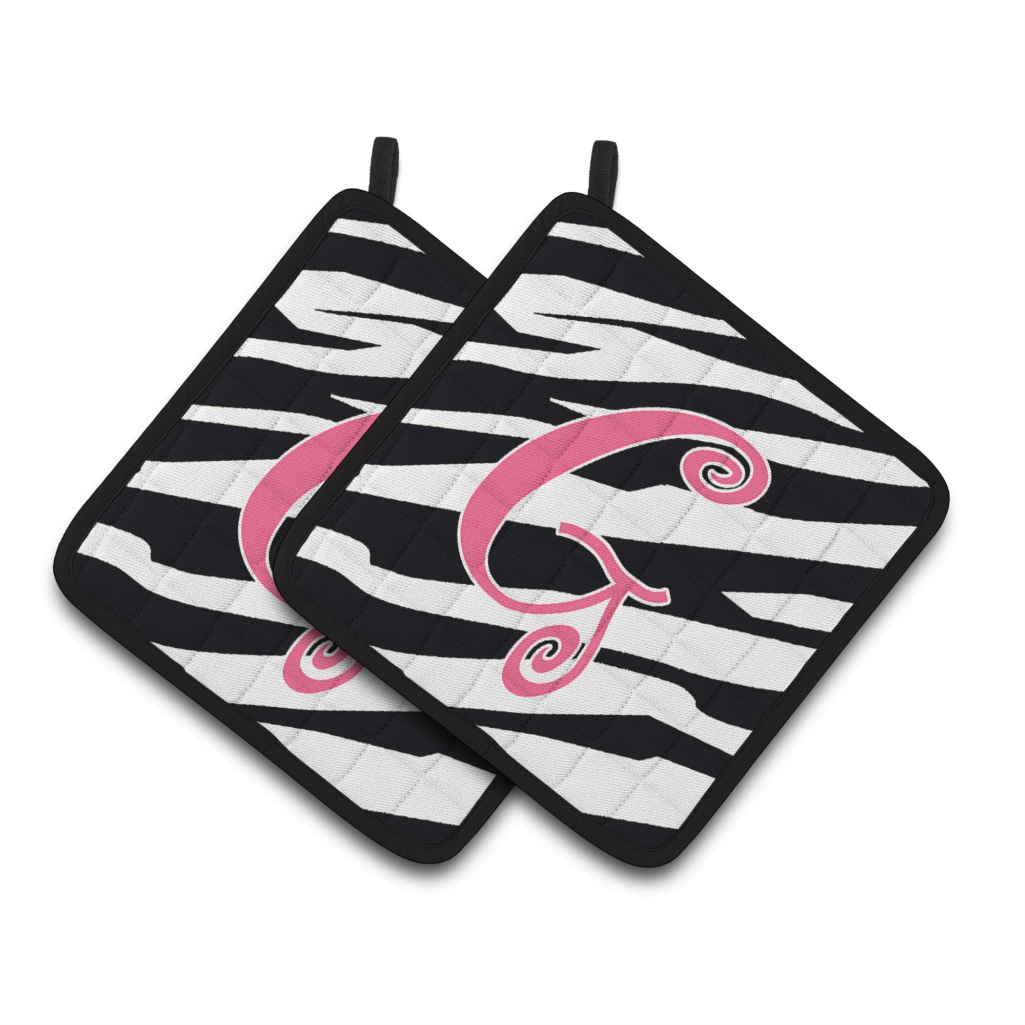 'Caroline'S Treasures Monogram Initial G Zebra Stripe & Pink Pair Of Pot Holders Cj1037-Gpthd, 7.5Hx7.5W, Multicolor''