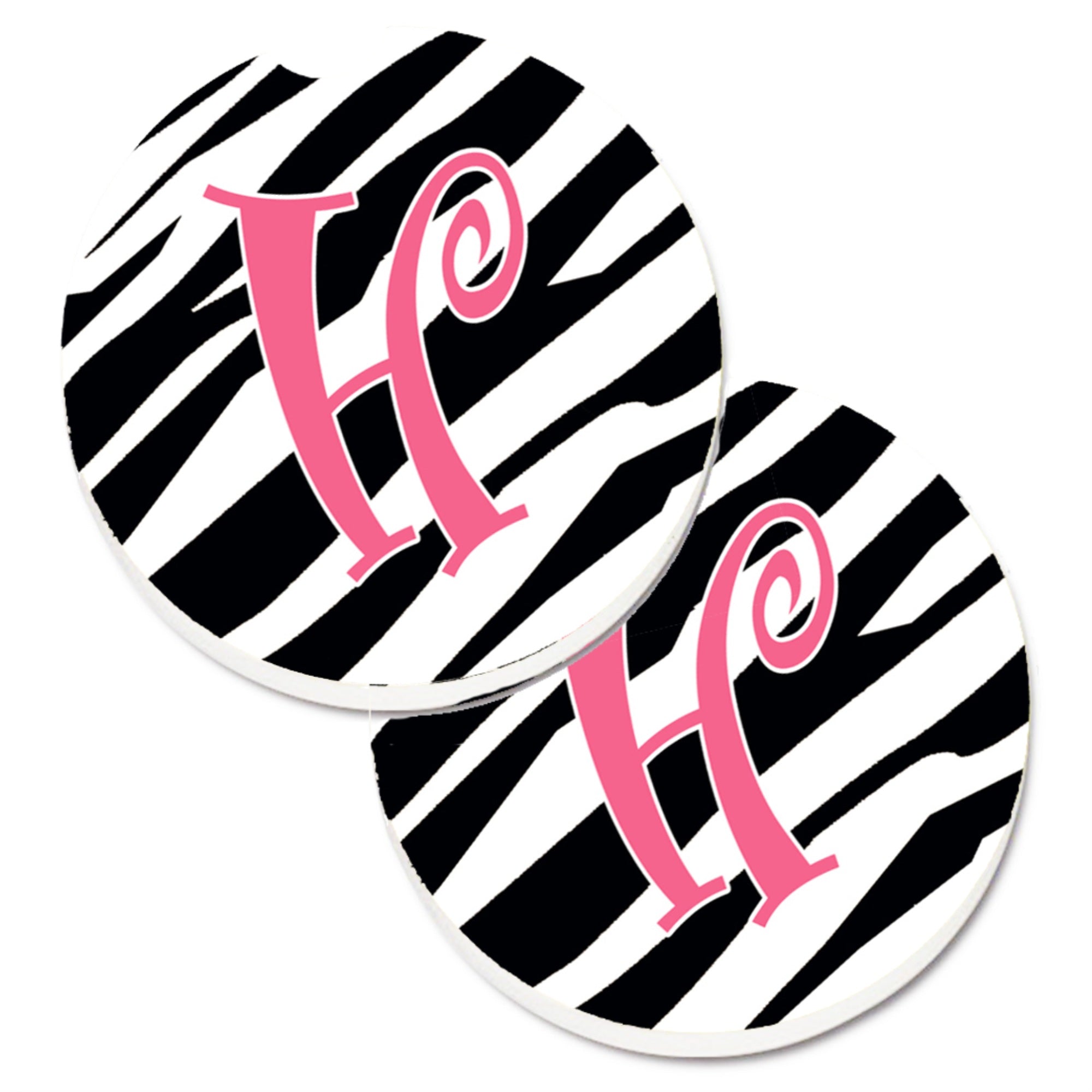 'Caroline'S Treasures Monogram Initial H Zebra Stripe & Pink Set Of 2 Cup Holder Car Coasters Cj1037-Hcarc, 2.56, Multicolor''