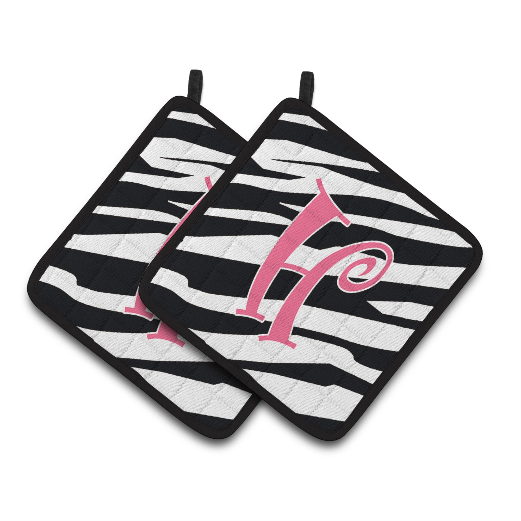 'Caroline'S Treasures Monogram Initial H Zebra Stripe & Pink Pair Of Pot Holders Cj1037-Hpthd, 7.5Hx7.5W, Multicolor''