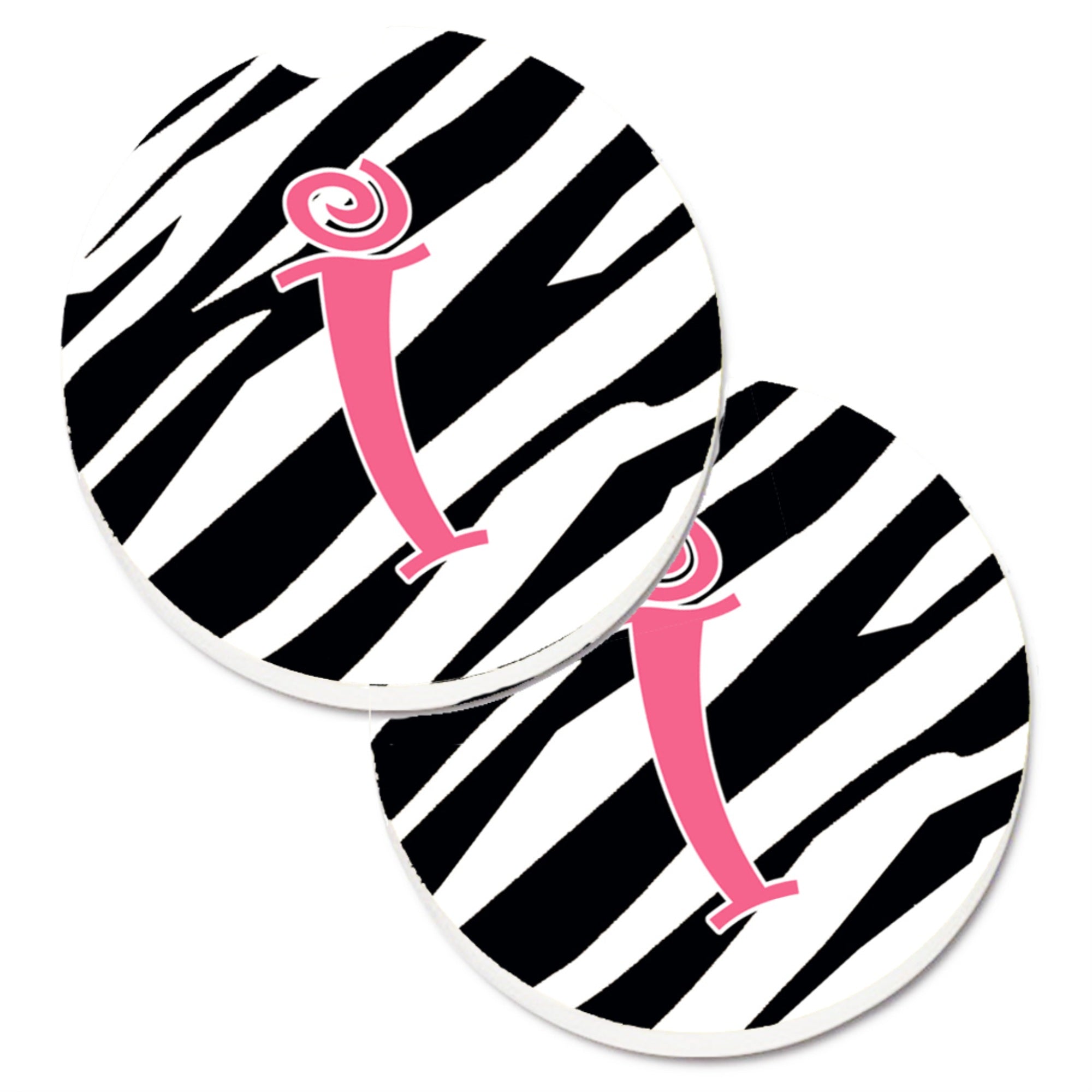 'Caroline'S Treasures Monogram Initial I Zebra Stripe & Pink Set Of 2 Cup Holder Car Coasters Cj1037-Icarc, 2.56, Multicolor''