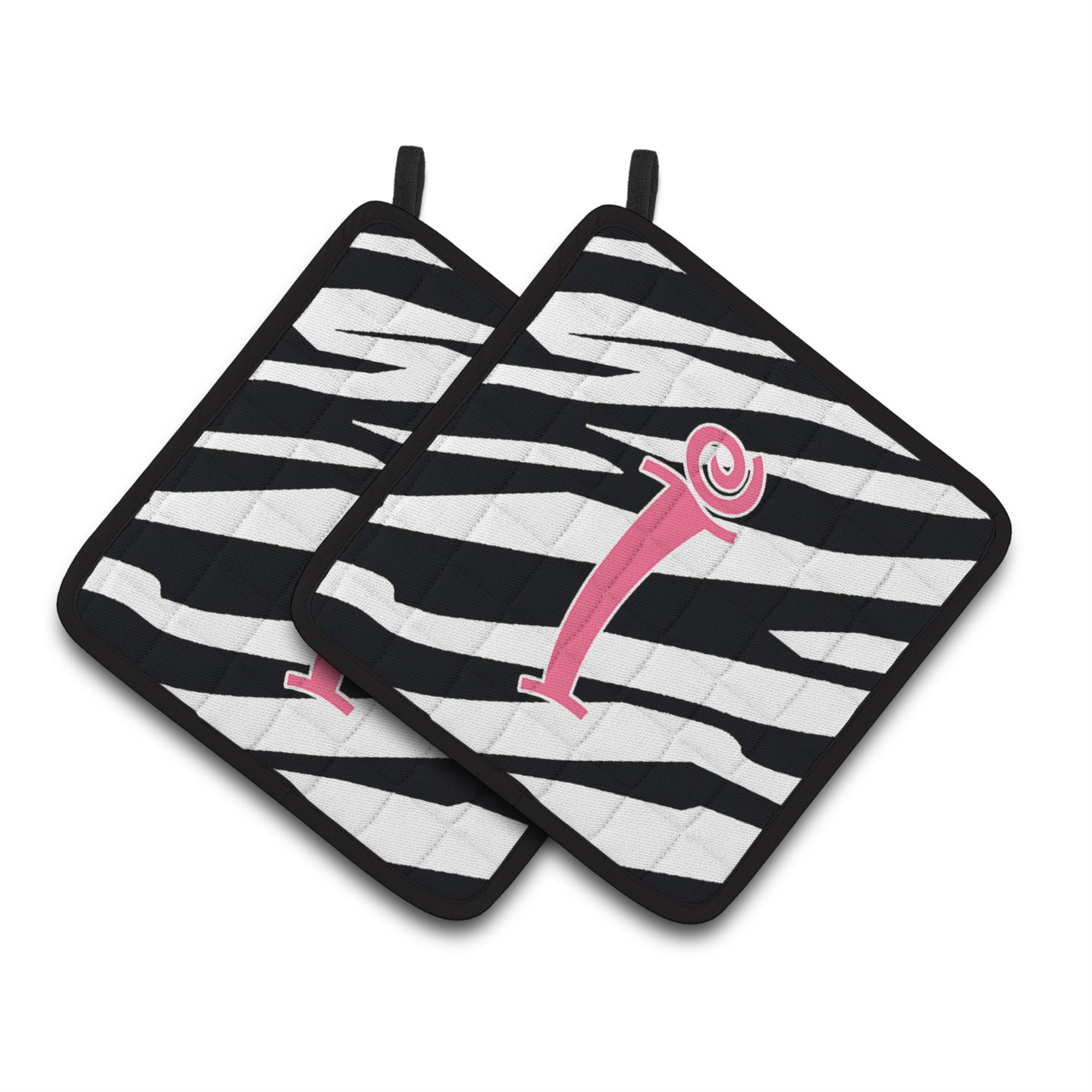 'Caroline'S Treasures Monogram Initial I Zebra Stripe & Pink Pair Of Pot Holders Cj1037-Ipthd, 7.5Hx7.5W, Multicolor''
