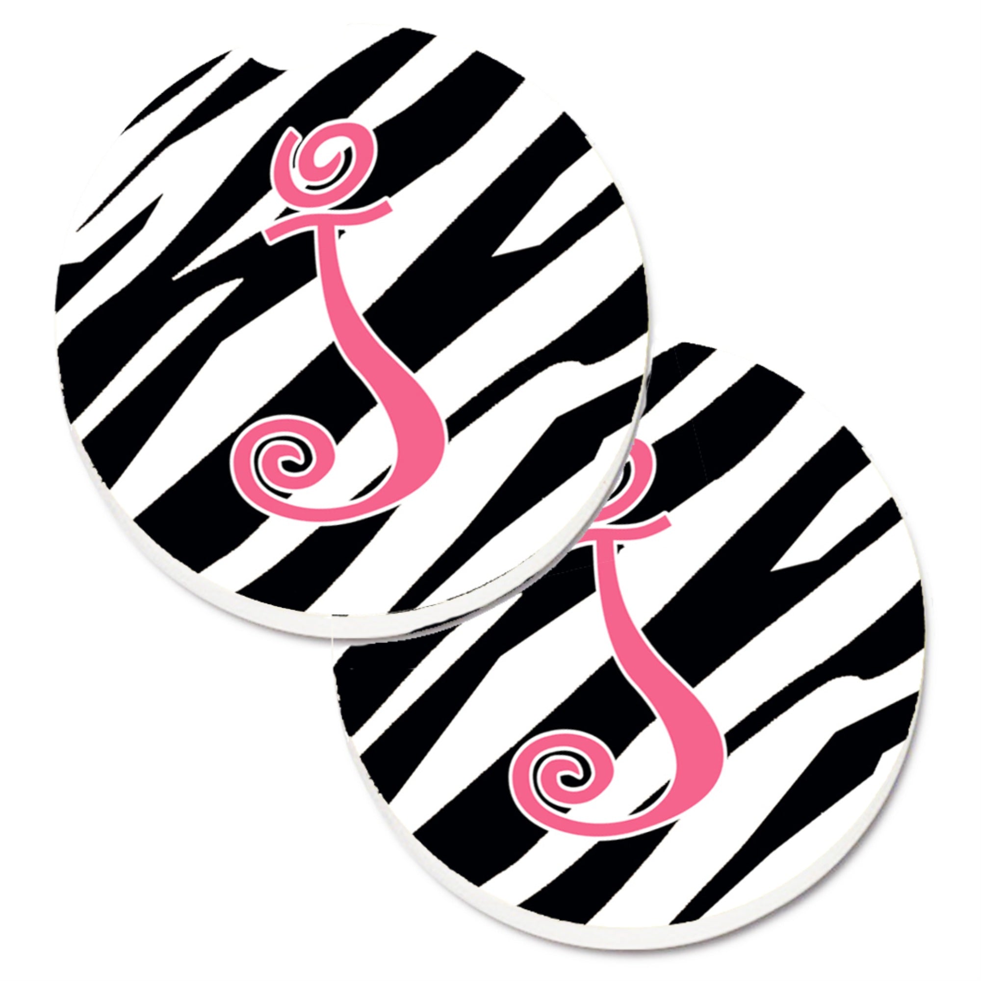 'Caroline'S Treasures Monogram Initial J Zebra Stripe & Pink Set Of 2 Cup Holder Car Coasters Cj1037-Jcarc, 2.56, Multicolor''