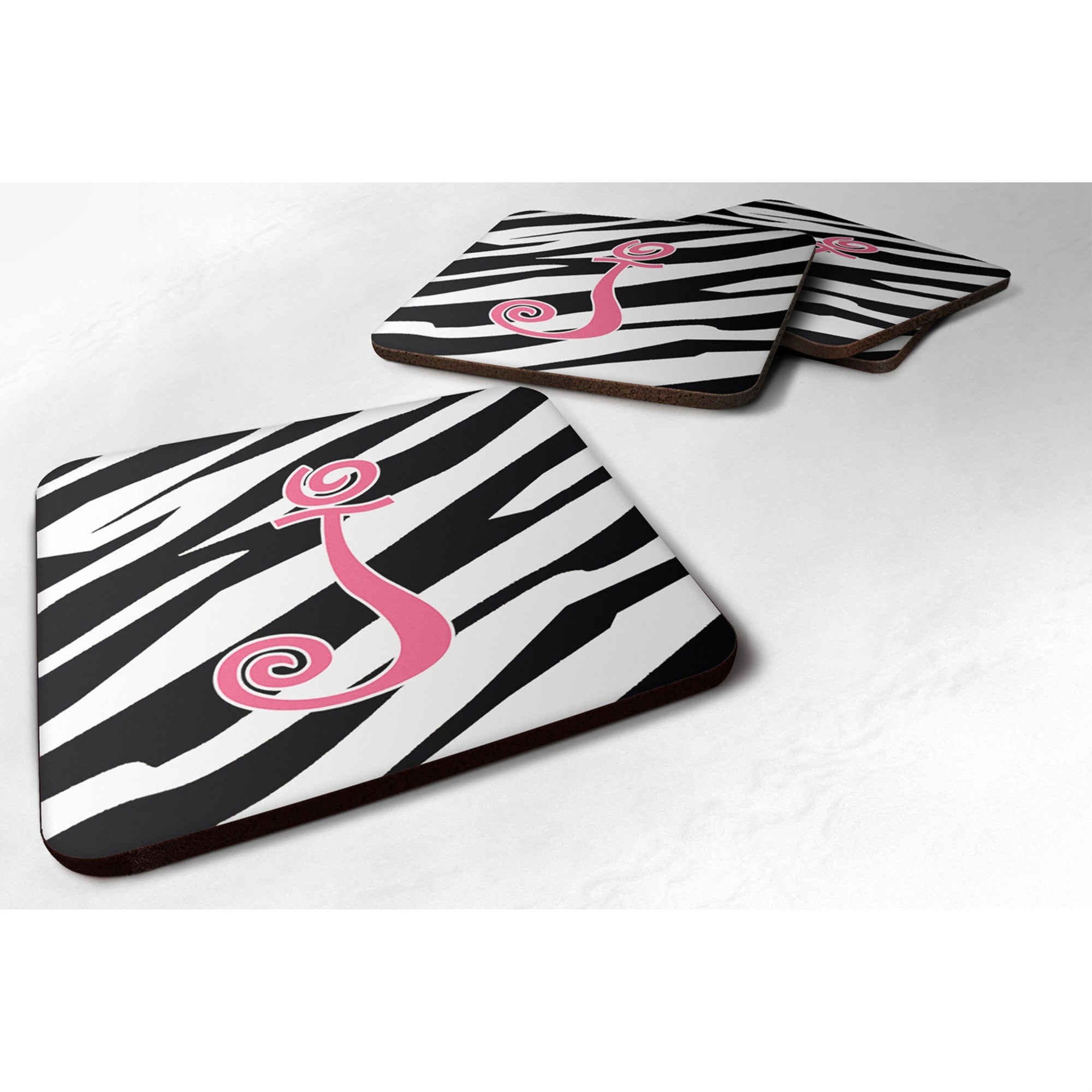 'Caroline'S Treasures Cj1037-Jfc Monogram-Zebra Stripe And Pink Foam Coasters (Set Of 4), Initial Letter J, 3.5'''' H X 3.5''''