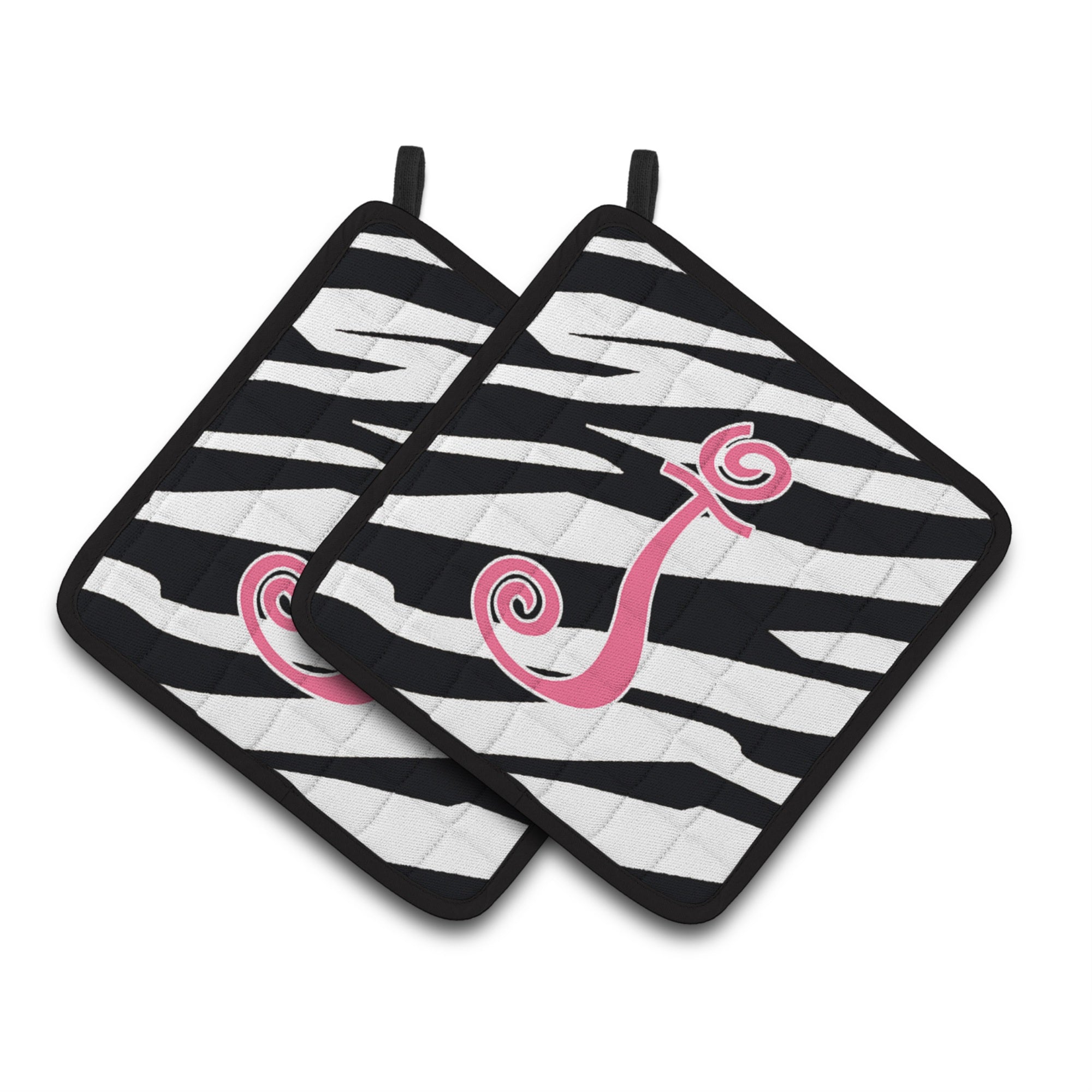 'Caroline'S Treasures Monogram Initial J Zebra Stripe & Pink Pair Of Pot Holders Cj1037-Jpthd, 7.5Hx7.5W, Multicolor''