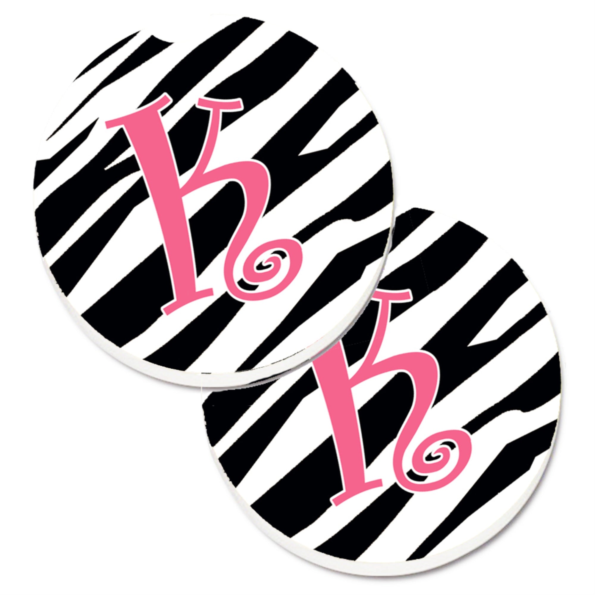 'Caroline'S Treasures Monogram Initial K Zebra Stripe & Pink Set Of 2 Cup Holder Car Coasters Cj1037-Kcarc, 2.56, Multicolor''
