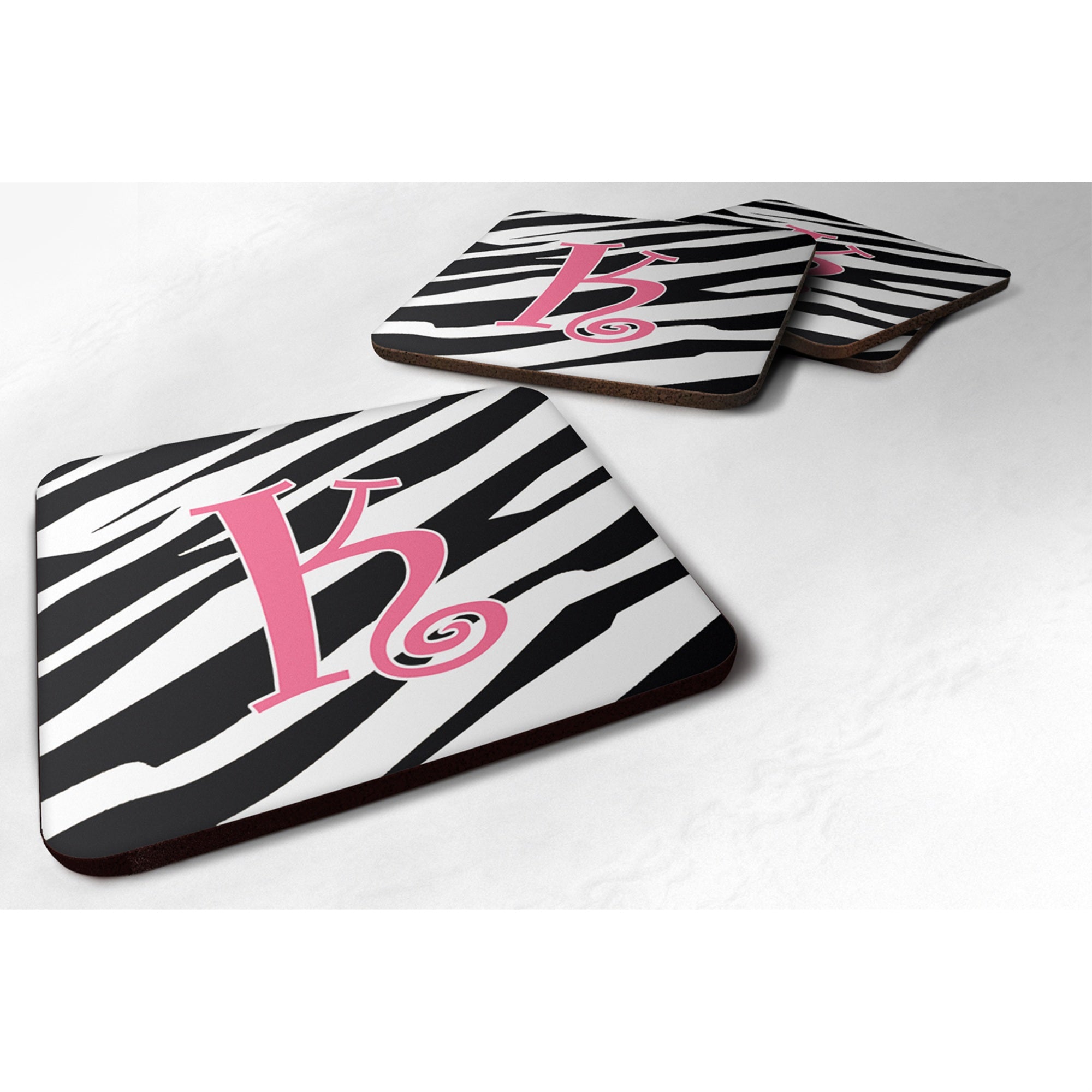 'Caroline'S Treasures Cj1037-Kfc Monogram-Zebra Stripe And Pink Foam Coasters (Set Of 4), Initial Letter K, 3.5'''' H X 3.5''''