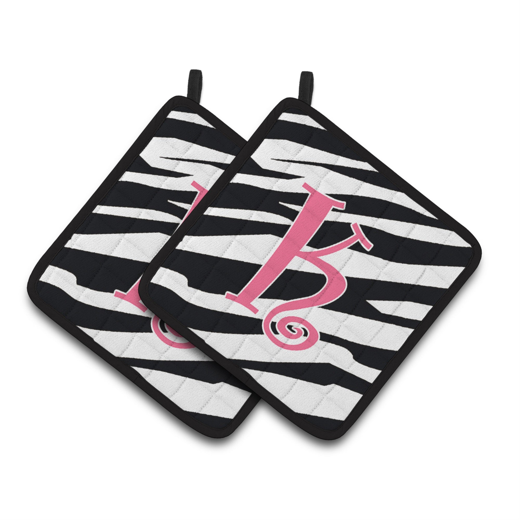 'Caroline'S Treasures Monogram Initial K Zebra Stripe & Pink Pair Of Pot Holders Cj1037-Kpthd, 7.5Hx7.5W, Multicolor''