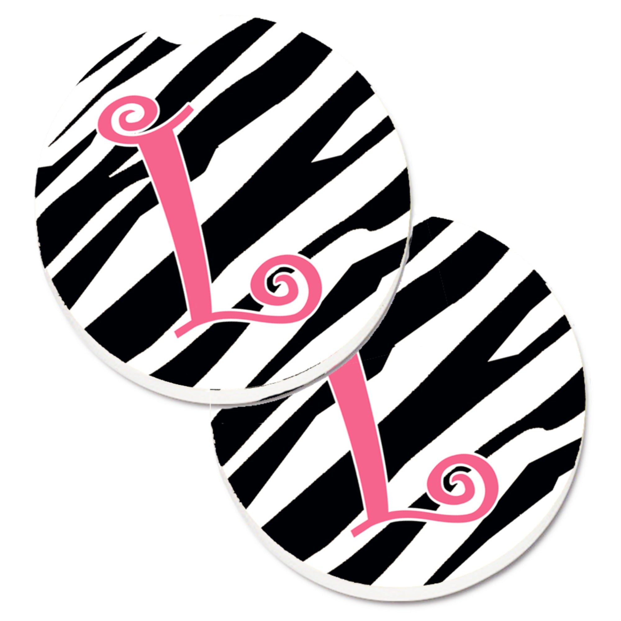'Caroline'S Treasures Monogram Initial L Zebra Stripe & Pink Set Of 2 Cup Holder Car Coasters Cj1037-Lcarc, 2.56, Multicolor''