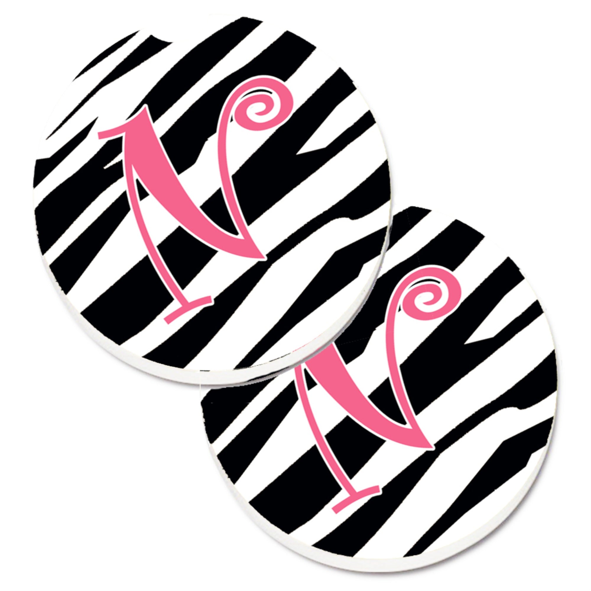 'Caroline'S Treasures Monogram Initial N Zebra Stripe & Pink Set Of 2 Cup Holder Car Coasters Cj1037-Ncarc, 2.56, Multicolor''