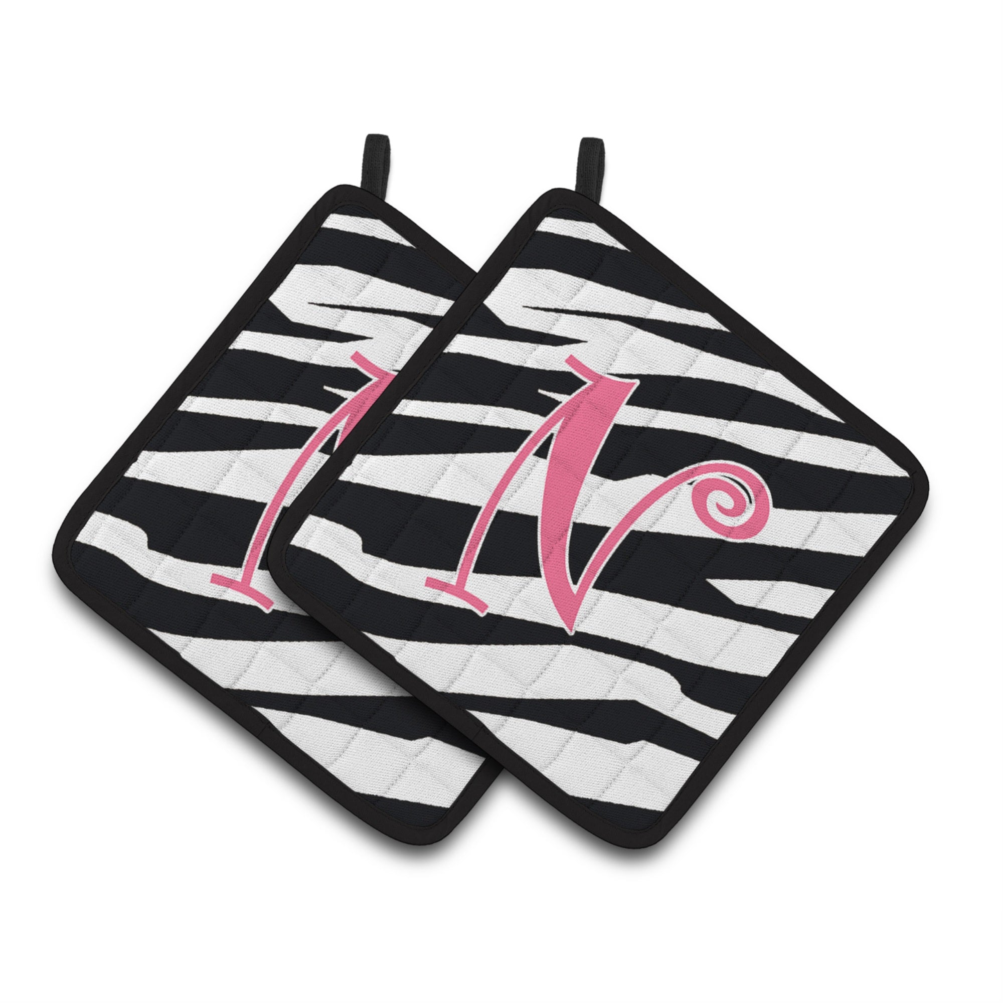 'Caroline'S Treasures Monogram Initial N Zebra Stripe & Pink Pair Of Pot Holders Cj1037-Npthd, 7.5Hx7.5W, Multicolor''
