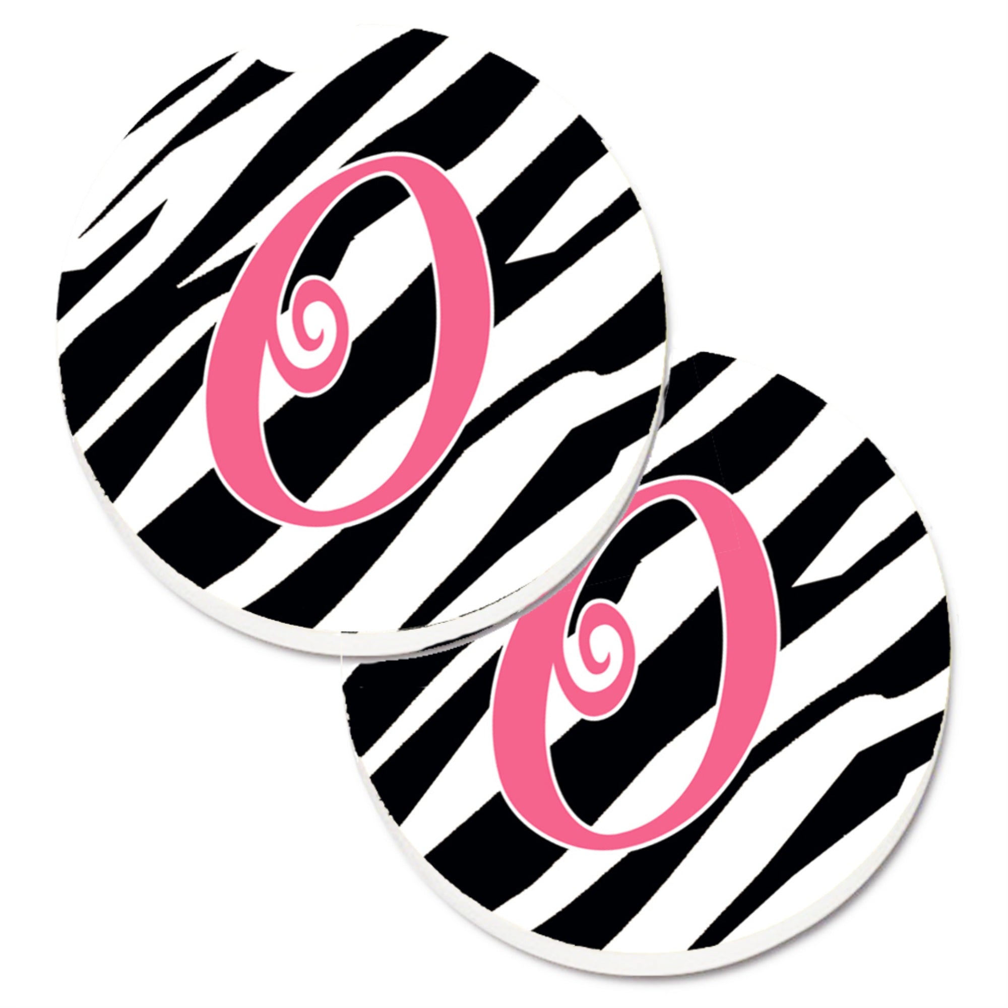 'Caroline'S Treasures Monogram Initial O Zebra Stripe & Pink Set Of 2 Cup Holder Car Coasters Cj1037-Ocarc, 2.56, Multicolor''