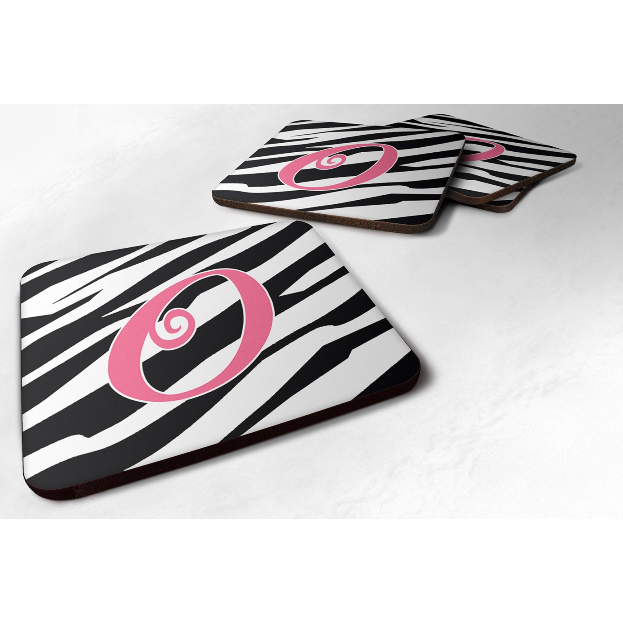'Caroline'S Treasures Cj1037-Ofc Monogram-Zebra Stripe And Pink Foam Coasters (Set Of 4), Initial Letter O, 3.5'''' H X 3.5''''