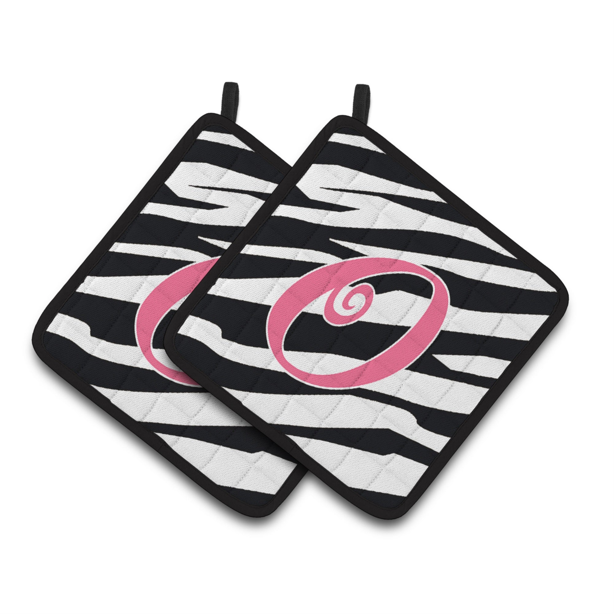'Caroline'S Treasures Monogram Initial O Zebra Stripe & Pink Pair Of Pot Holders Cj1037-Opthd, 7.5Hx7.5W, Multicolor''