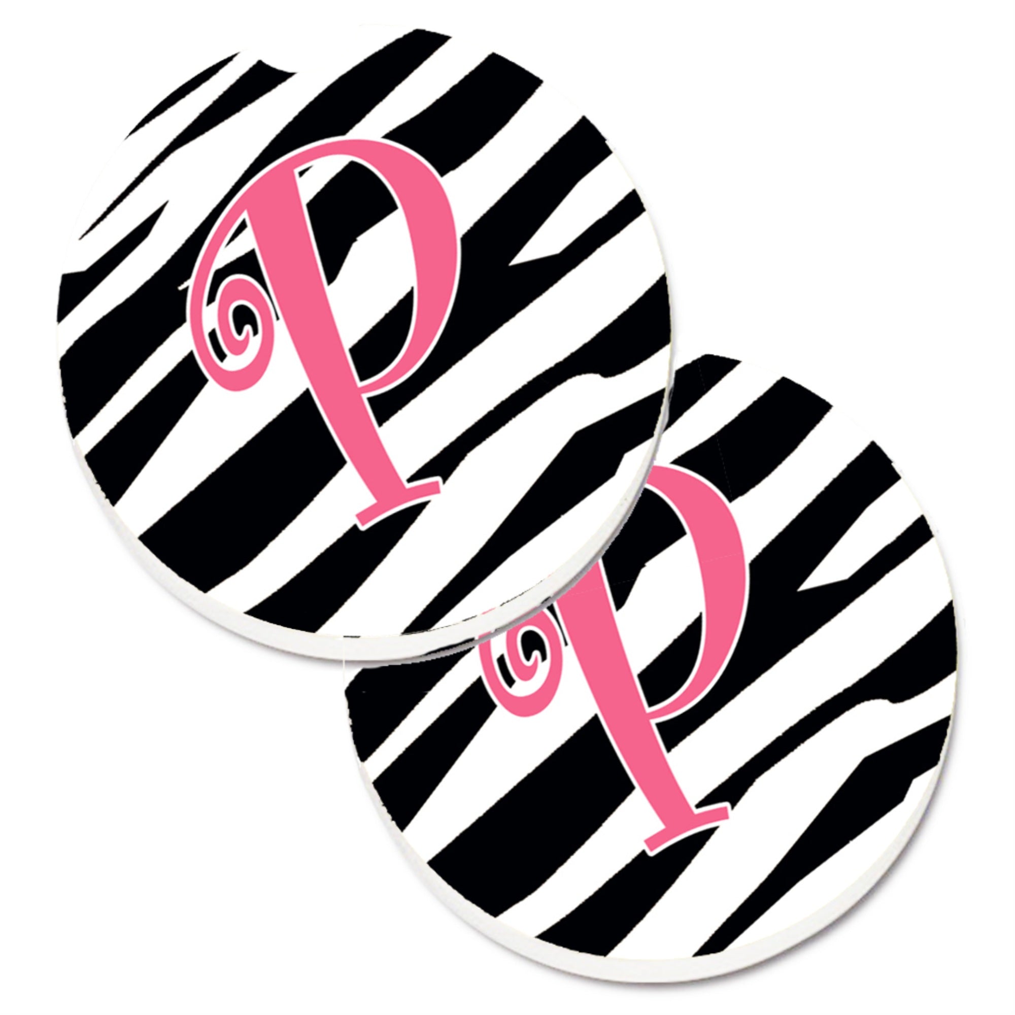 'Caroline'S Treasures Monogram Initial P Zebra Stripe & Pink Set Of 2 Cup Holder Car Coasters Cj1037-Pcarc, 2.56, Multicolor''