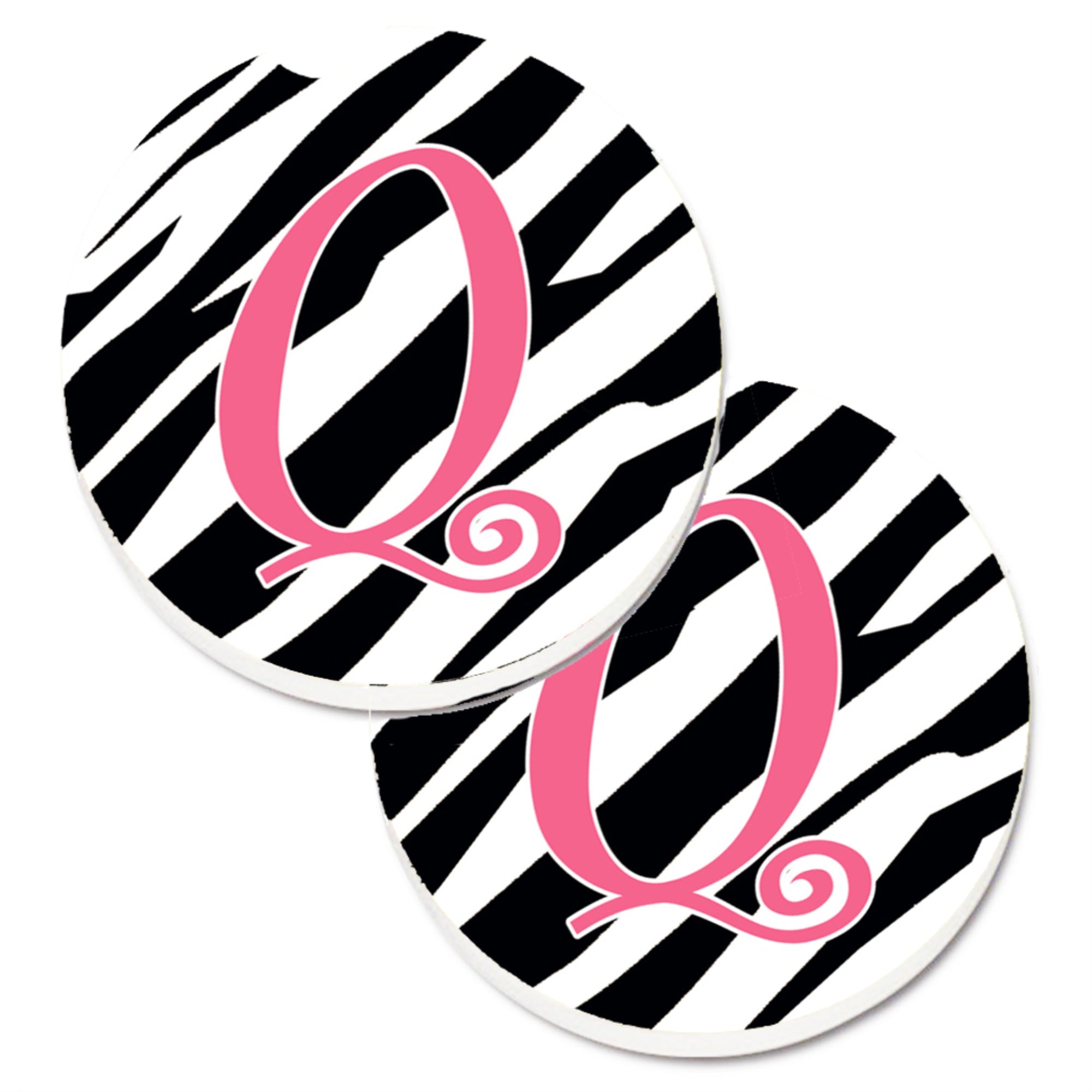 'Caroline'S Treasures Monogram Initial Q Zebra Stripe & Pink Set Of 2 Cup Holder Car Coasters Cj1037-Qcarc, 2.56, Multicolor''