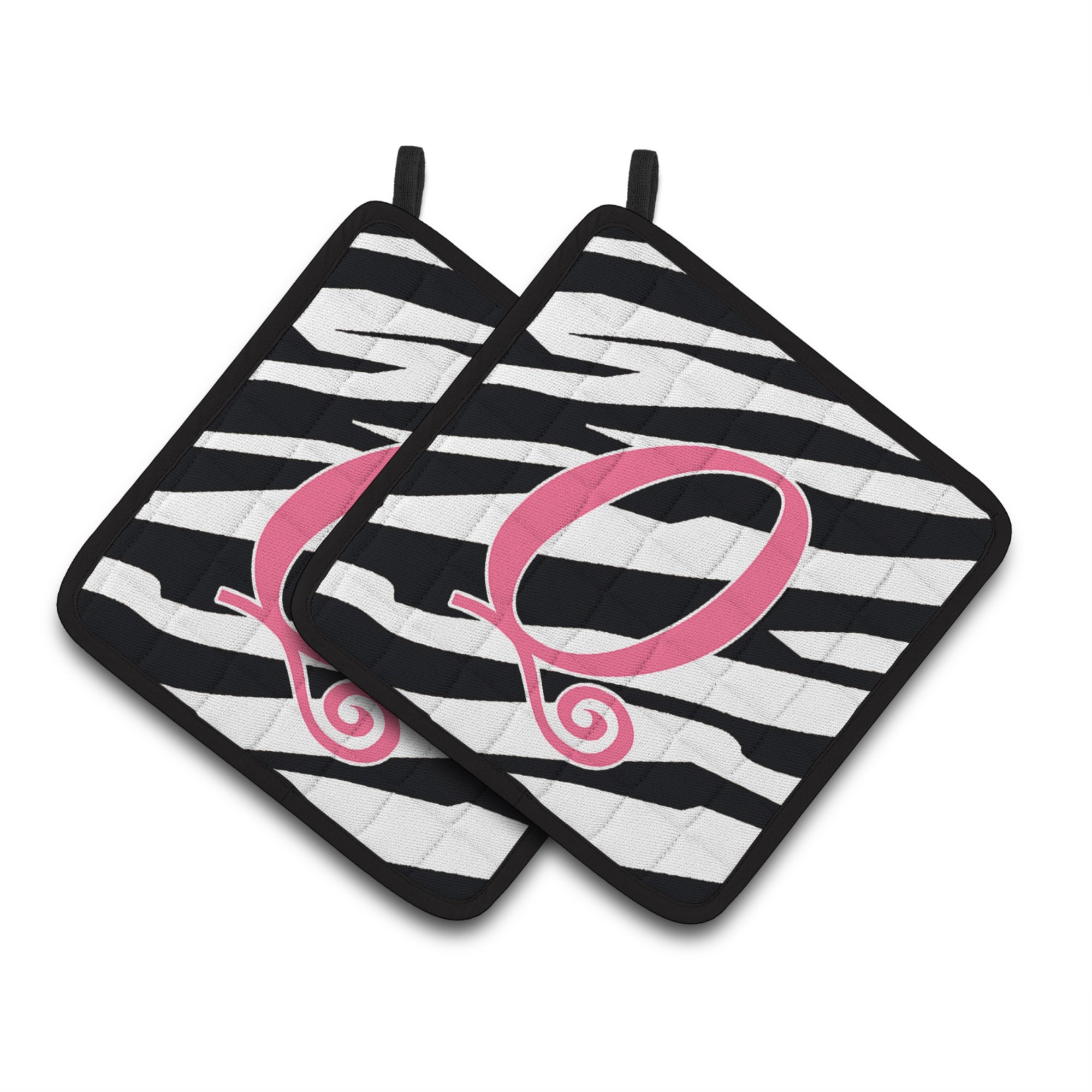 'Caroline'S Treasures Monogram Initial Q Zebra Stripe & Pink Pair Of Pot Holders Cj1037-Qpthd, 7.5Hx7.5W, Multicolor''