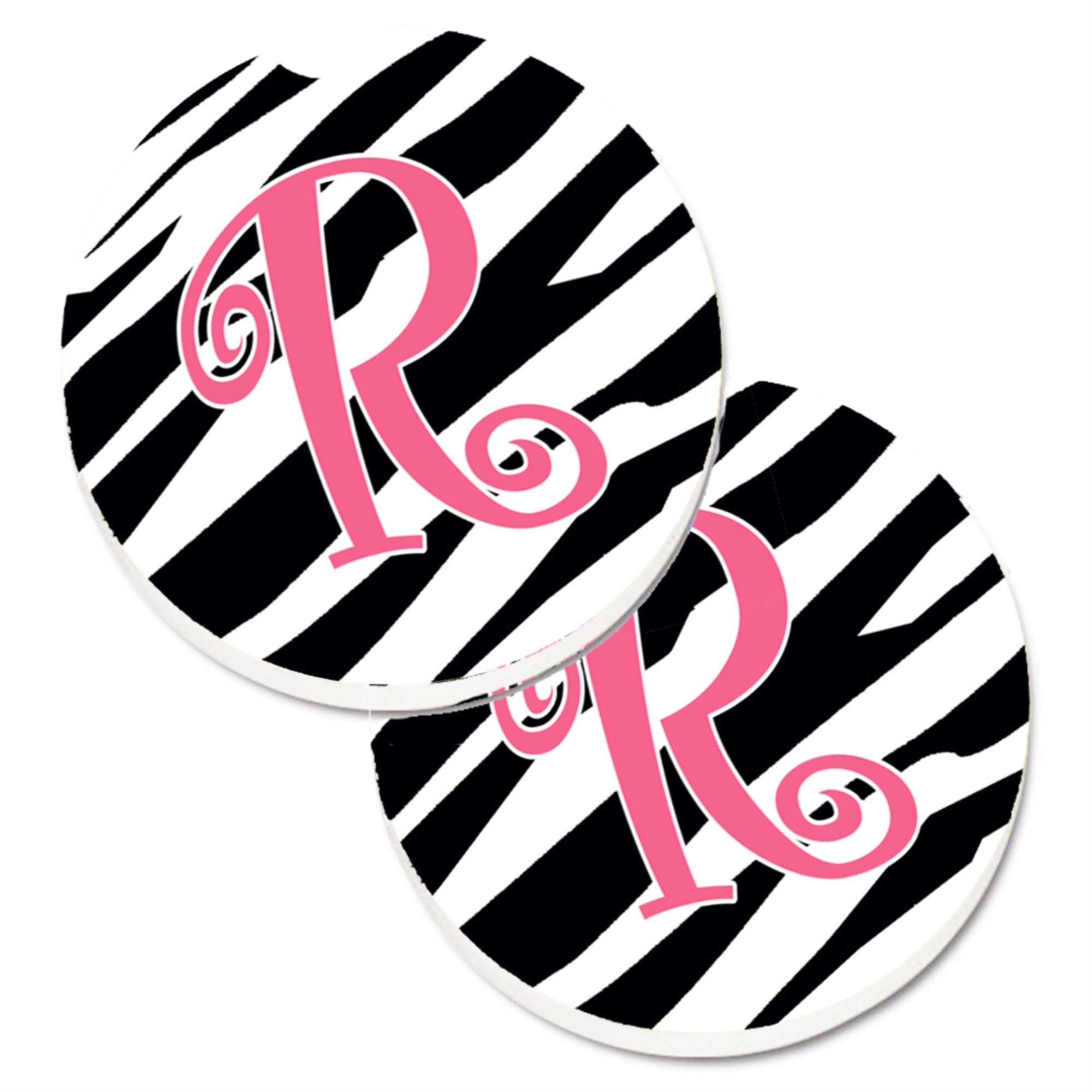 'Caroline'S Treasures Monogram Initial R Zebra Stripe & Pink Set Of 2 Cup Holder Car Coasters Cj1037-Rcarc, 2.56, Multicolor''