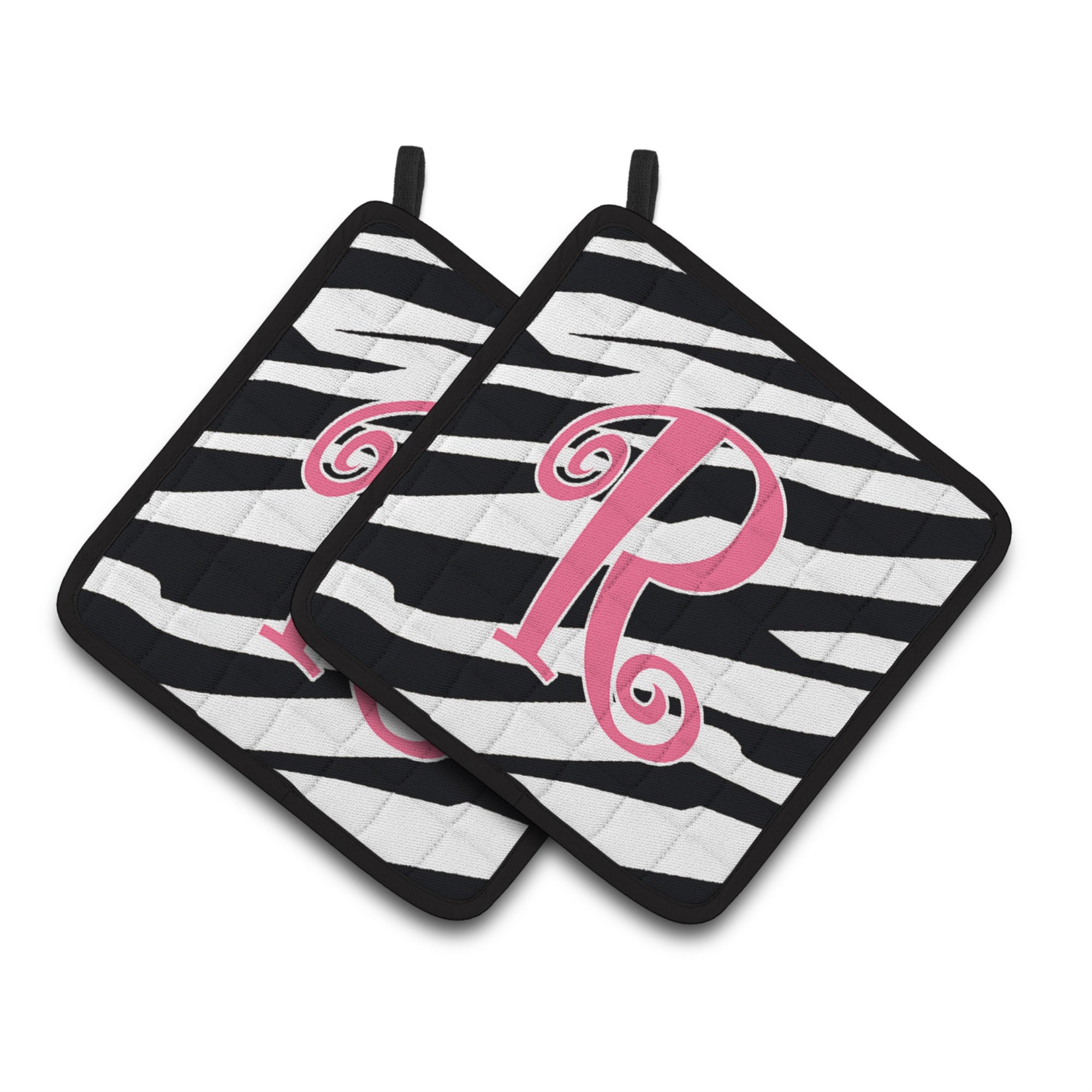 'Caroline'S Treasures Monogram Initial R Zebra Stripe & Pink Pair Of Pot Holders Cj1037-Rpthd, 7.5Hx7.5W, Multicolor''