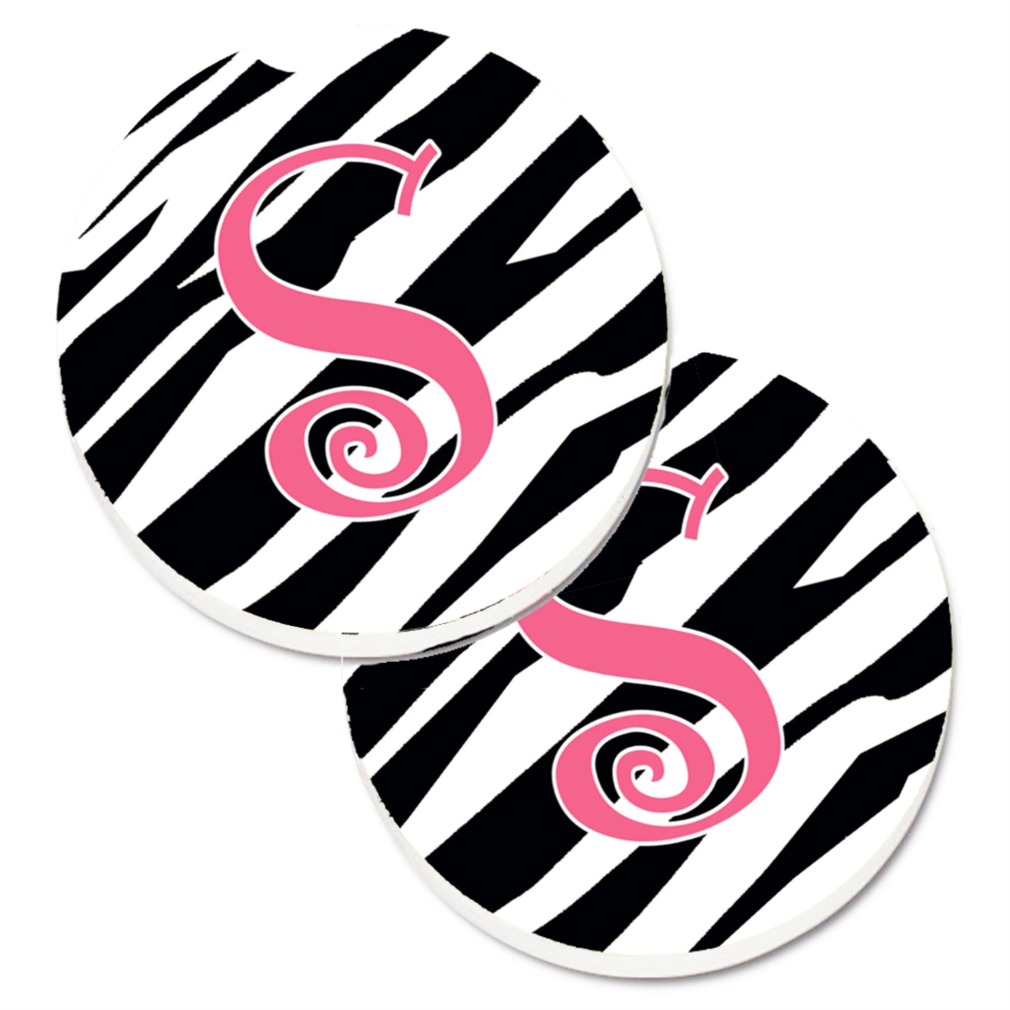 'Caroline'S Treasures Monogram Initial S Zebra Stripe & Pink Set Of 2 Cup Holder Car Coasters Cj1037-Scarc, 2.56, Multicolor''