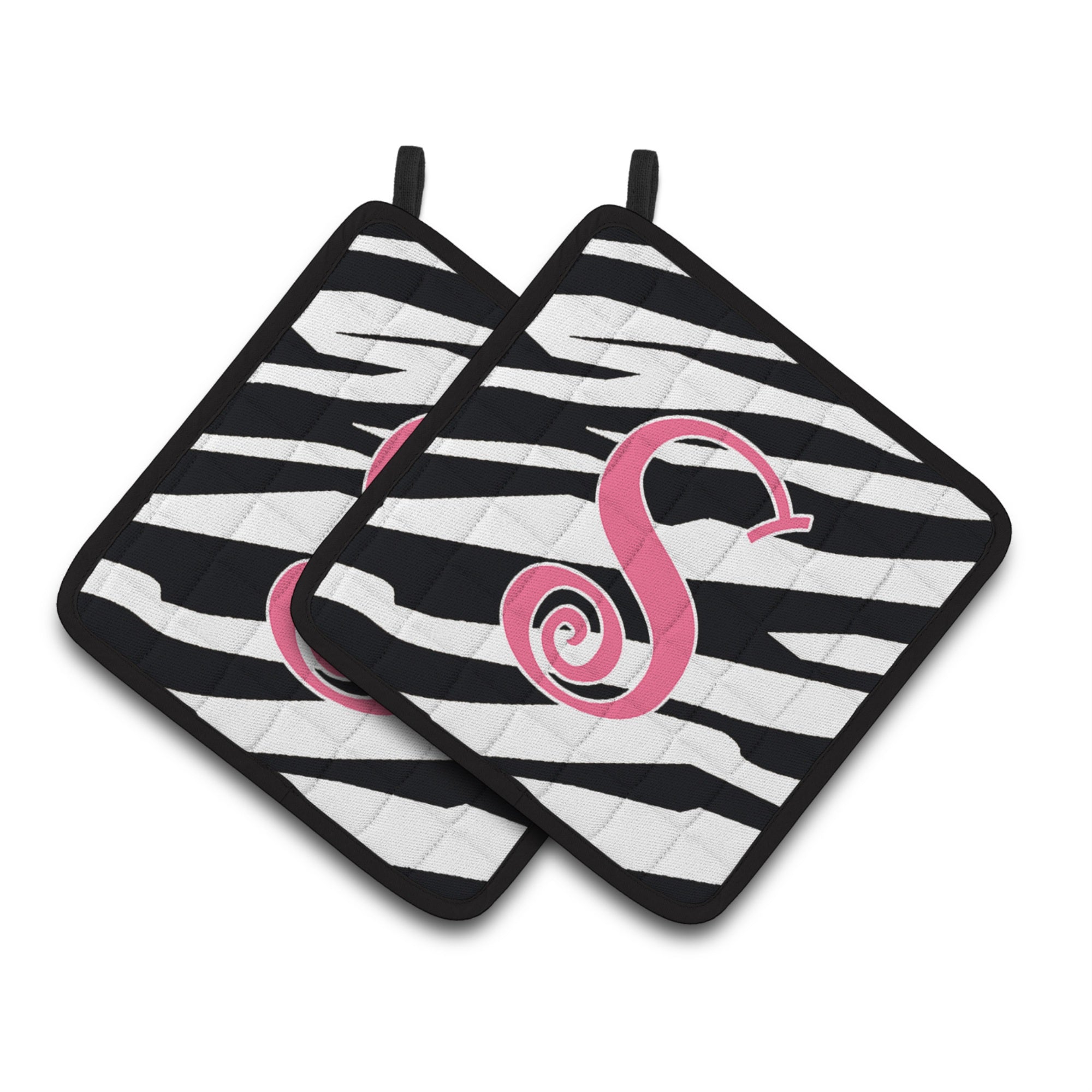 'Caroline'S Treasures Monogram Initial S Zebra Stripe & Pink Pair Of Pot Holders Cj1037-Spthd, 7.5Hx7.5W, Multicolor''