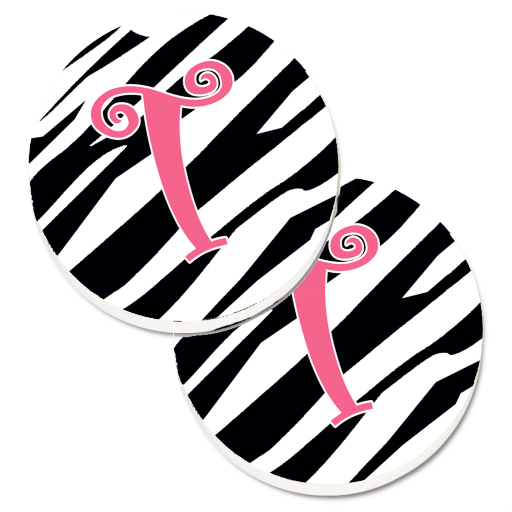 'Caroline'S Treasures Monogram Initial T Zebra Stripe & Pink Set Of 2 Cup Holder Car Coasters Cj1037-Tcarc, 2.56, Multicolor''