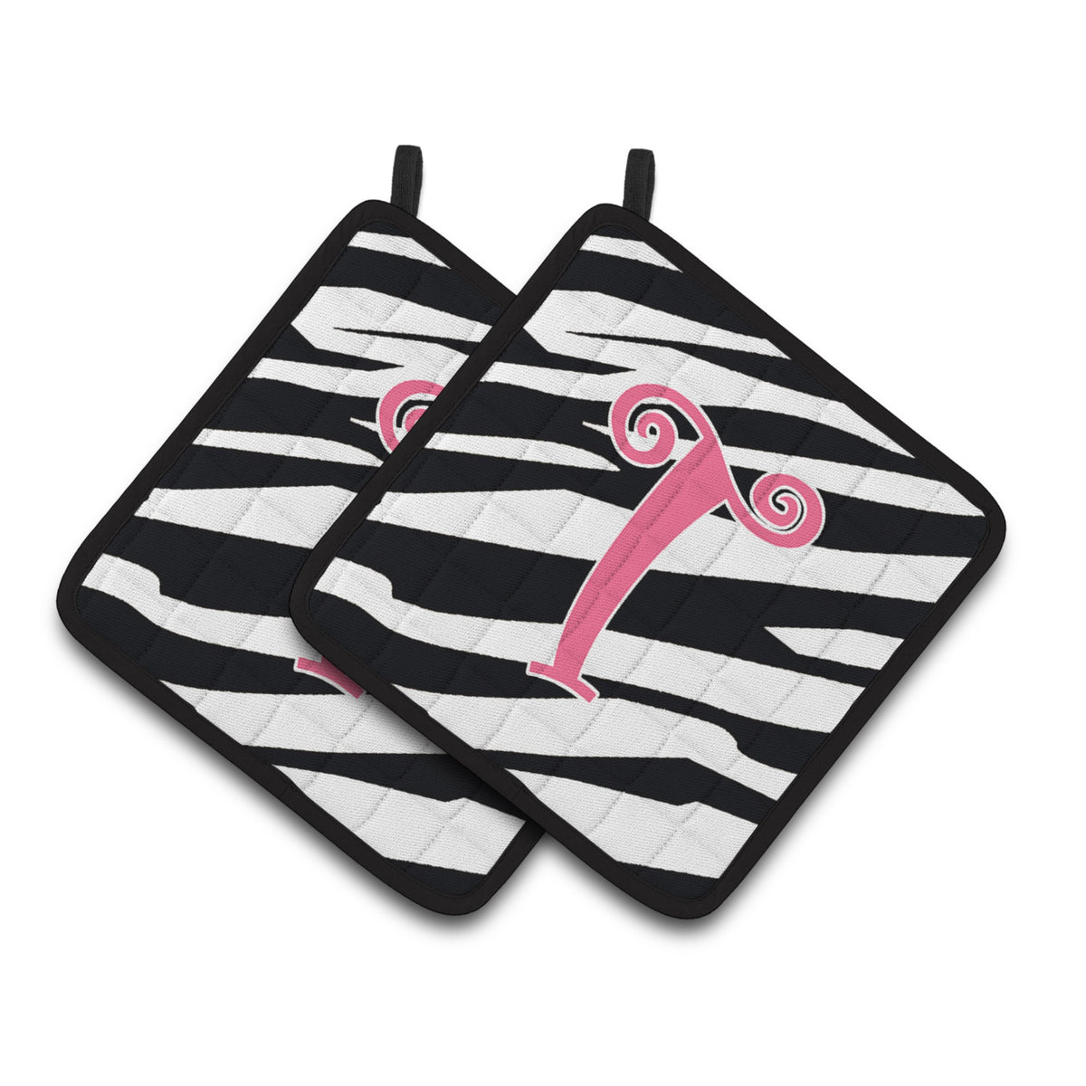 'Caroline'S Treasures Monogram Initial T Zebra Stripe & Pink Pair Of Pot Holders Cj1037-Tpthd, 7.5Hx7.5W, Multicolor''