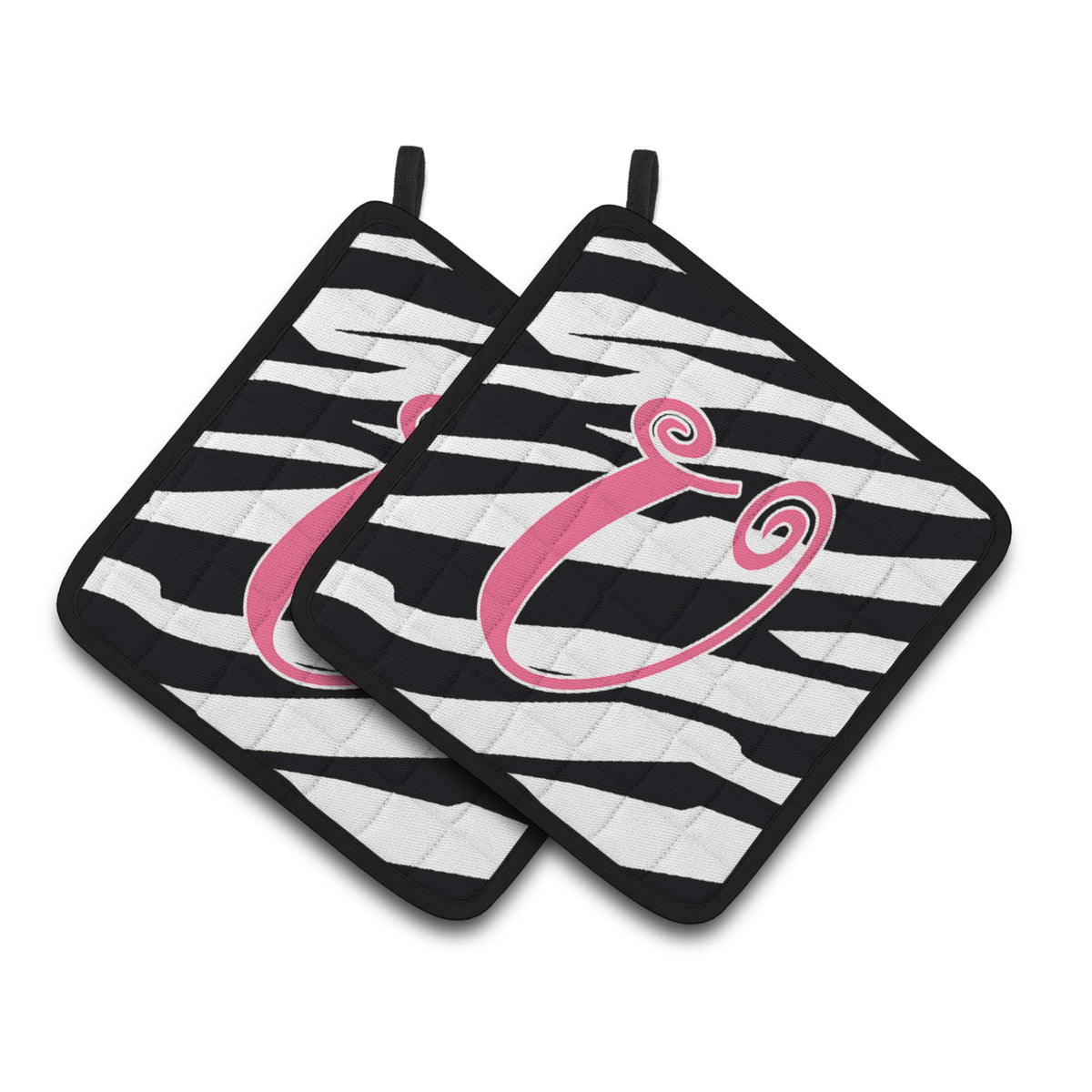 'Caroline'S Treasures Monogram Initial U Zebra Stripe & Pink Pair Of Pot Holders Cj1037-Upthd, 7.5Hx7.5W, Multicolor''