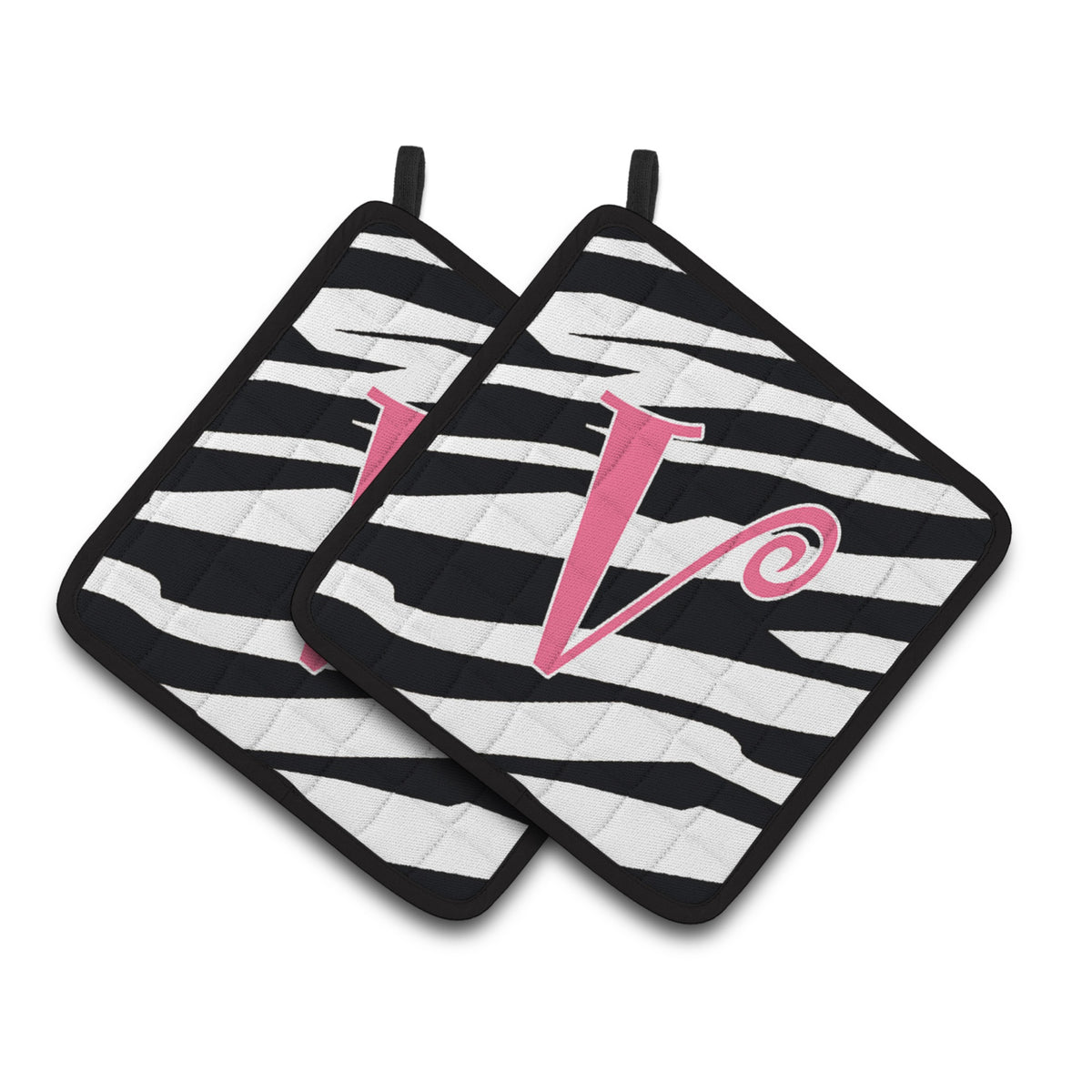 'Caroline'S Treasures Monogram Initial V Zebra Stripe & Pink Pair Of Pot Holders Cj1037-Vpthd, 7.5Hx7.5W, Multicolor''