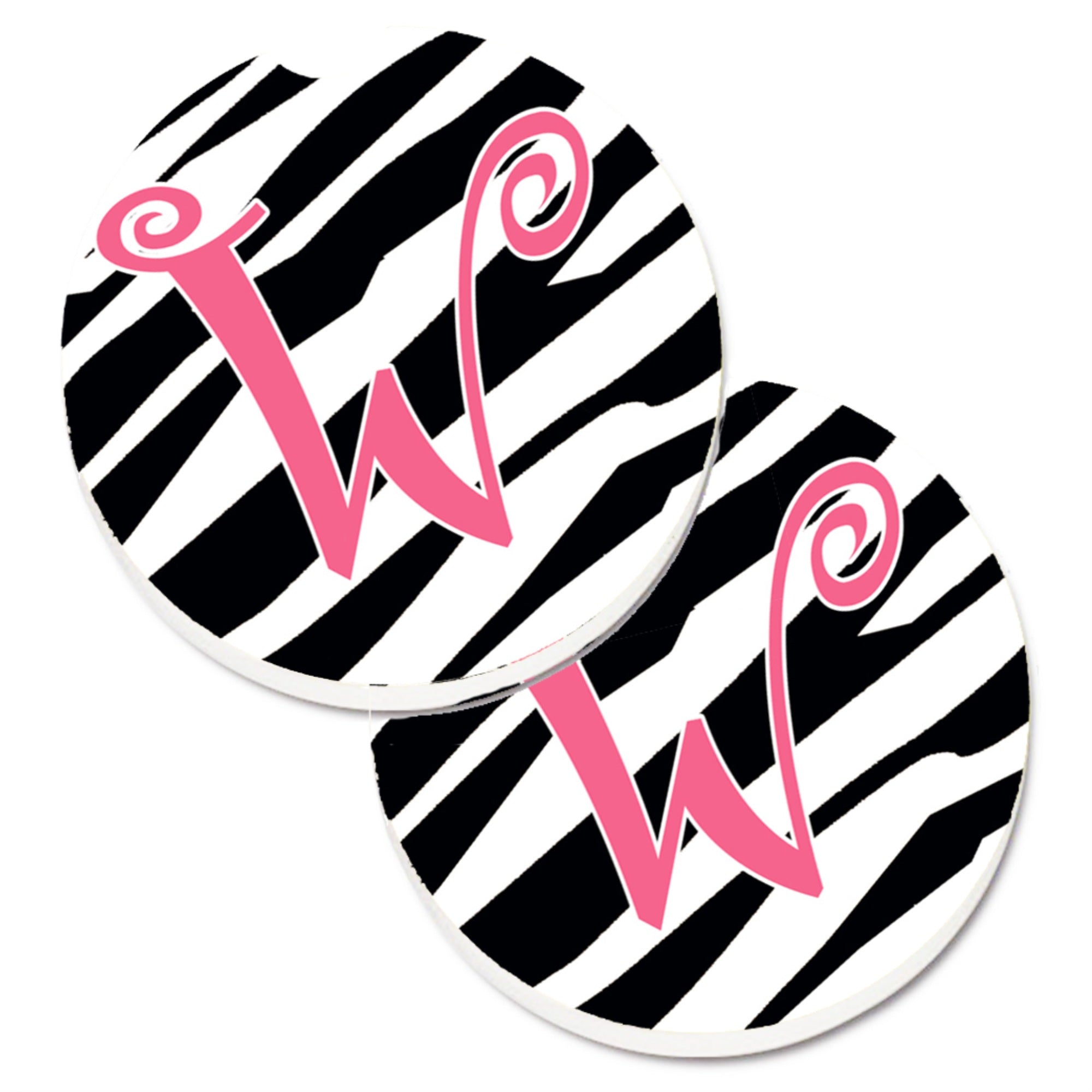 'Caroline'S Treasures Monogram Initial W Zebra Stripe & Pink Set Of 2 Cup Holder Car Coasters Cj1037-Wcarc, 2.56, Multicolor''