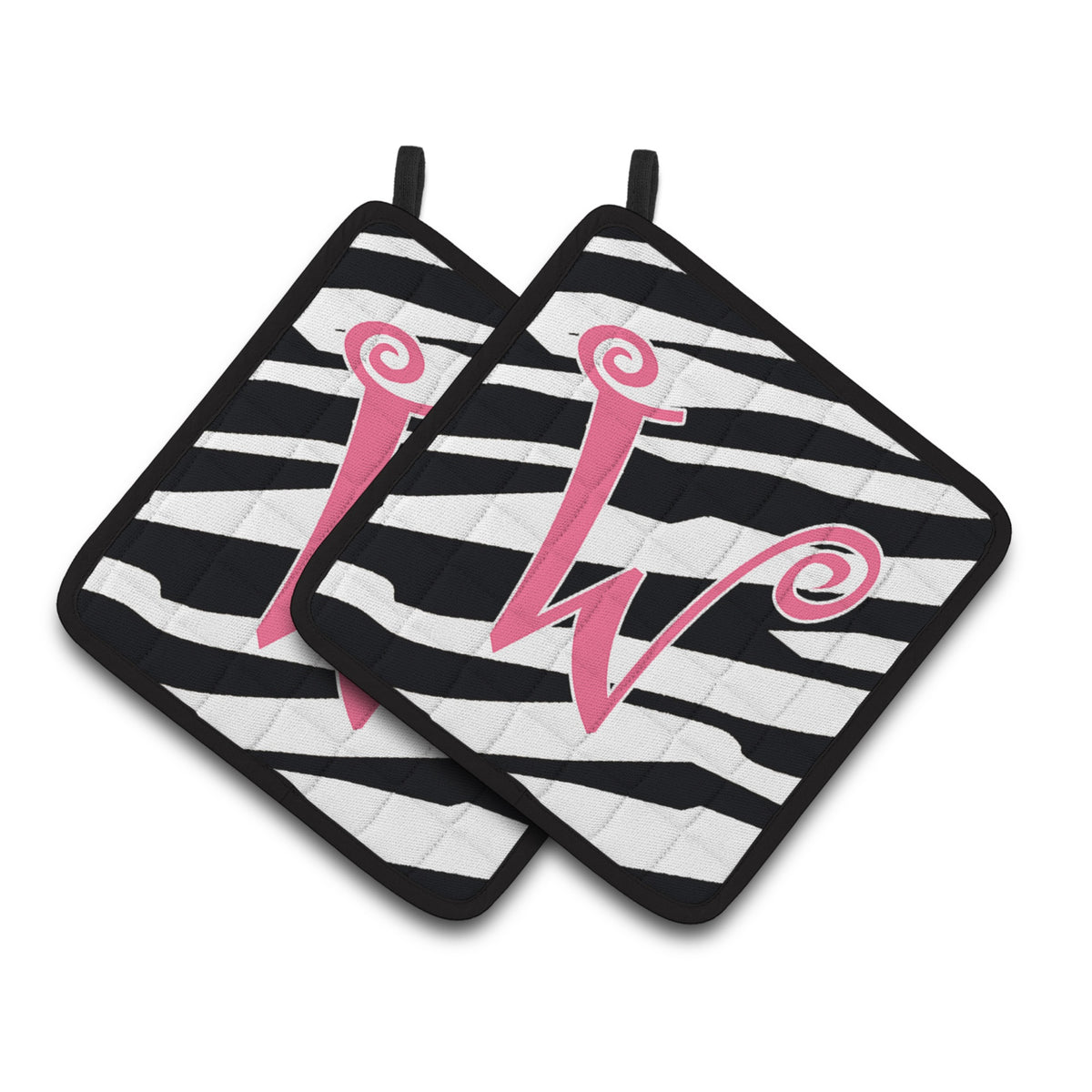 'Caroline'S Treasures Monogram Initial W Zebra Stripe & Pink Pair Of Pot Holders Cj1037-Wpthd, 7.5Hx7.5W, Multicolor''