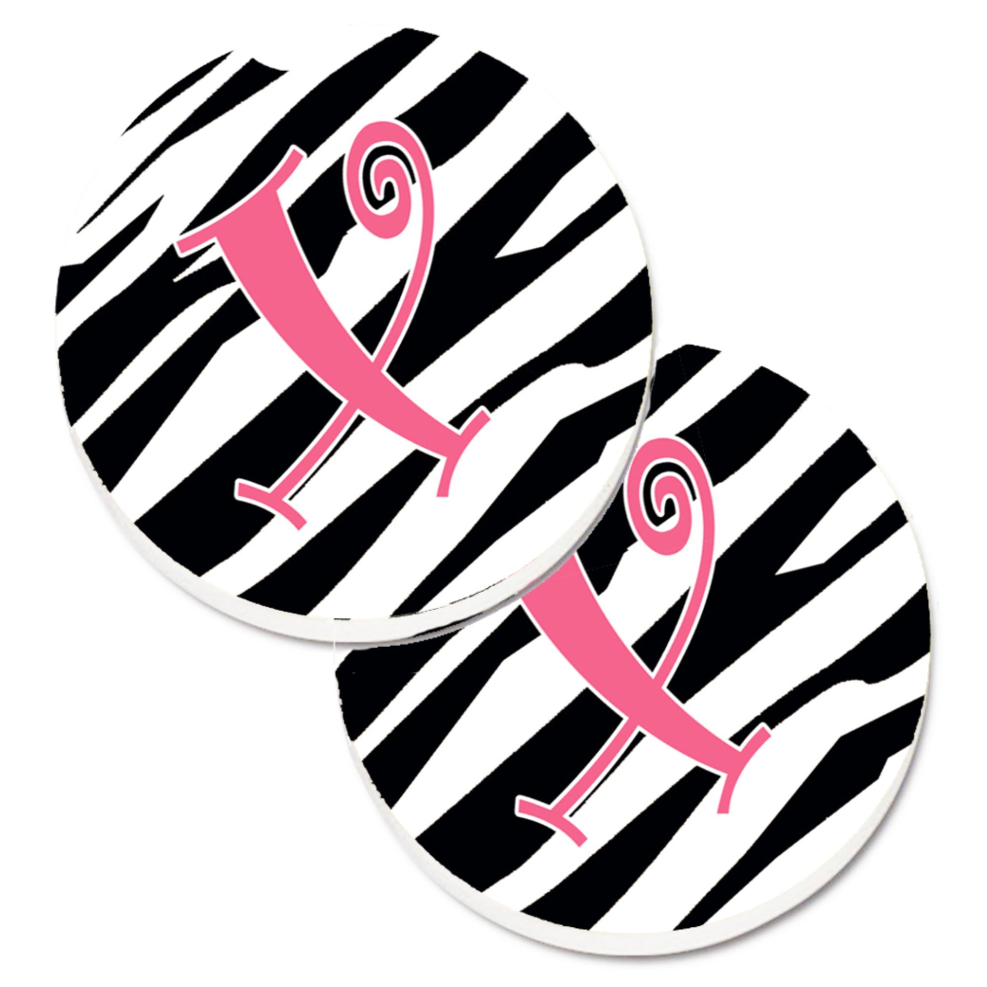 'Caroline'S Treasures Monogram Initial X Zebra Stripe & Pink Set Of 2 Cup Holder Car Coasters Cj1037-Xcarc, 2.56, Multicolor''