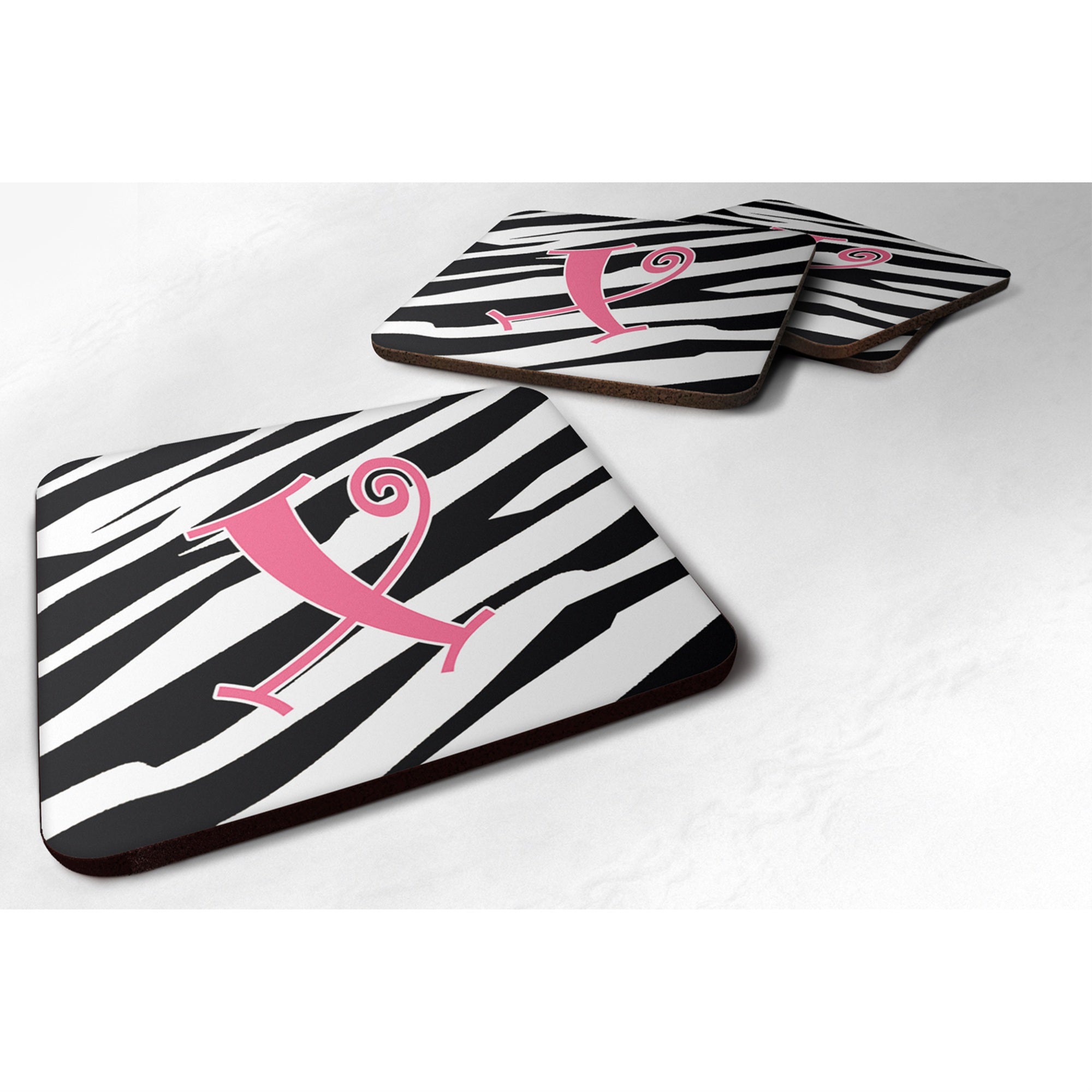'Caroline'S Treasures Cj1037-Xfc Monogram-Zebra Stripe And Pink Foam Coasters (Set Of 4), Initial Letter X, 3.5'''' H X 3.5''''