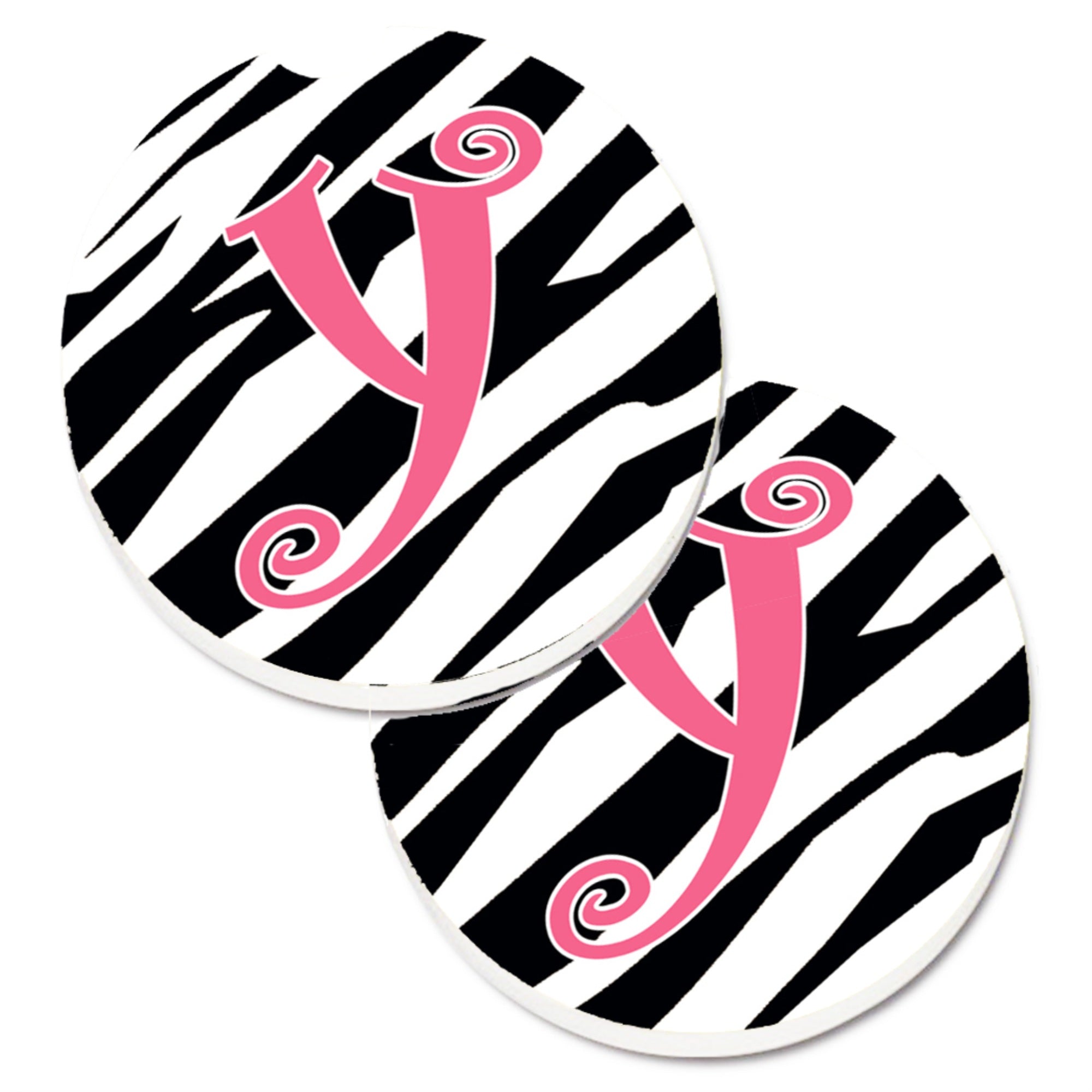 'Caroline'S Treasures Monogram Initial Y Zebra Stripe & Pink Set Of 2 Cup Holder Car Coasters Cj1037-Ycarc, 2.56, Multicolor''
