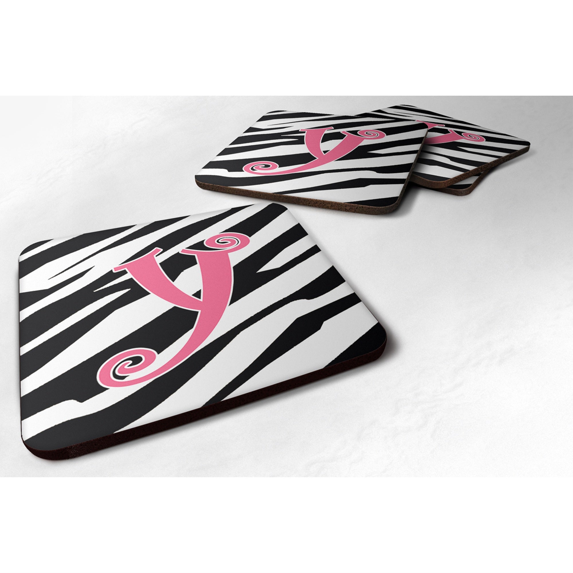 'Caroline'S Treasures Cj1037-Yfc Monogram-Zebra Stripe And Pink Foam Coasters (Set Of 4), Initial Letter Y, 3.5'''' H X 3.5''''